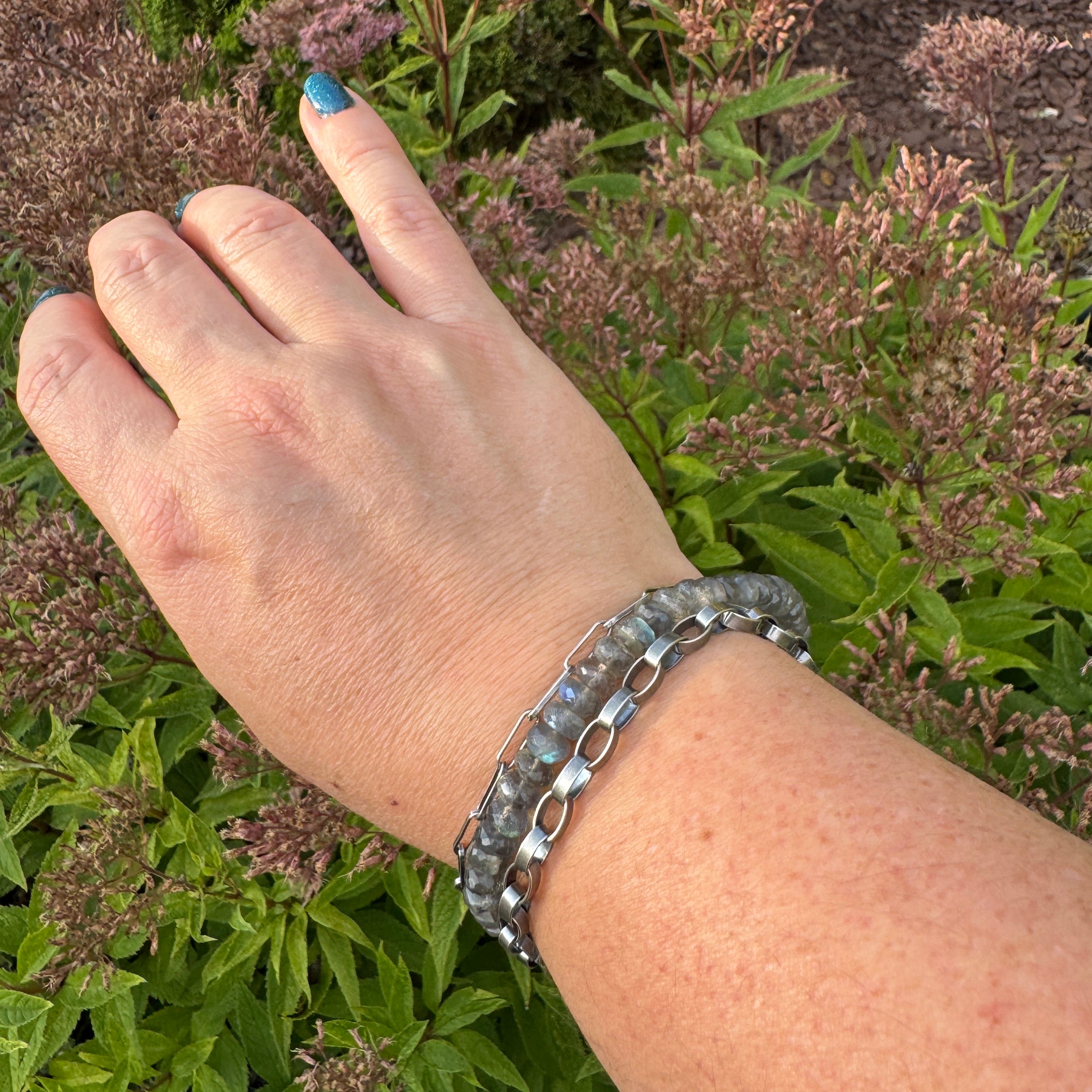 Labradorite & Sterling Silver Triple Strand Bracelet