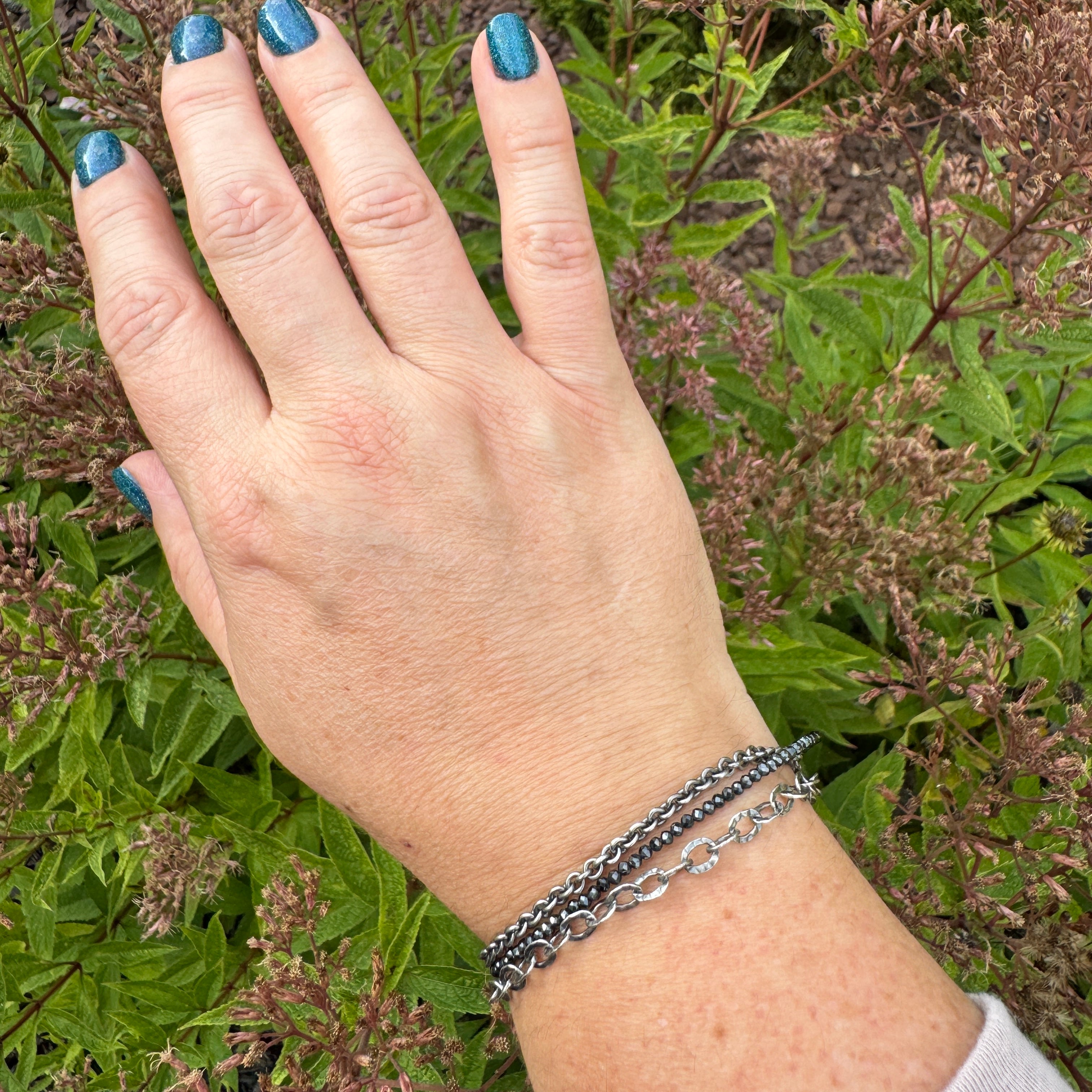 Black Spinel & Sterling Silver Triple Strand Bracelet