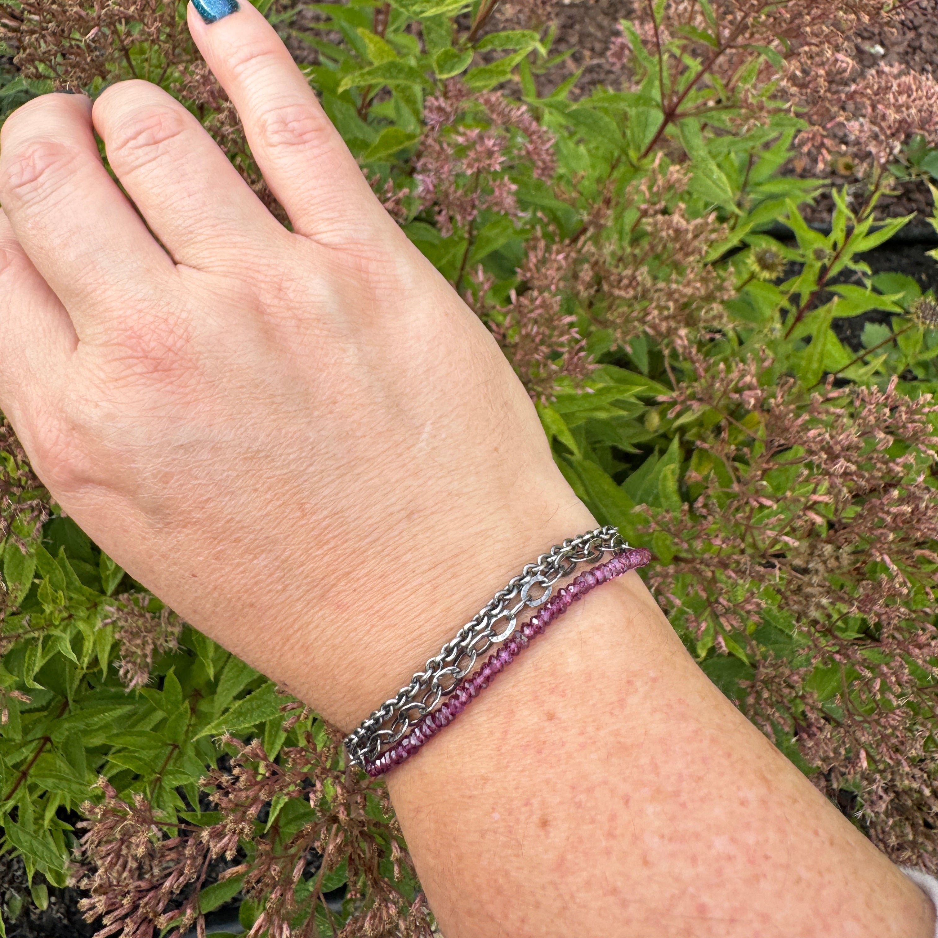 Grape Garnet Multi Strand Bracelet Sterling Silver