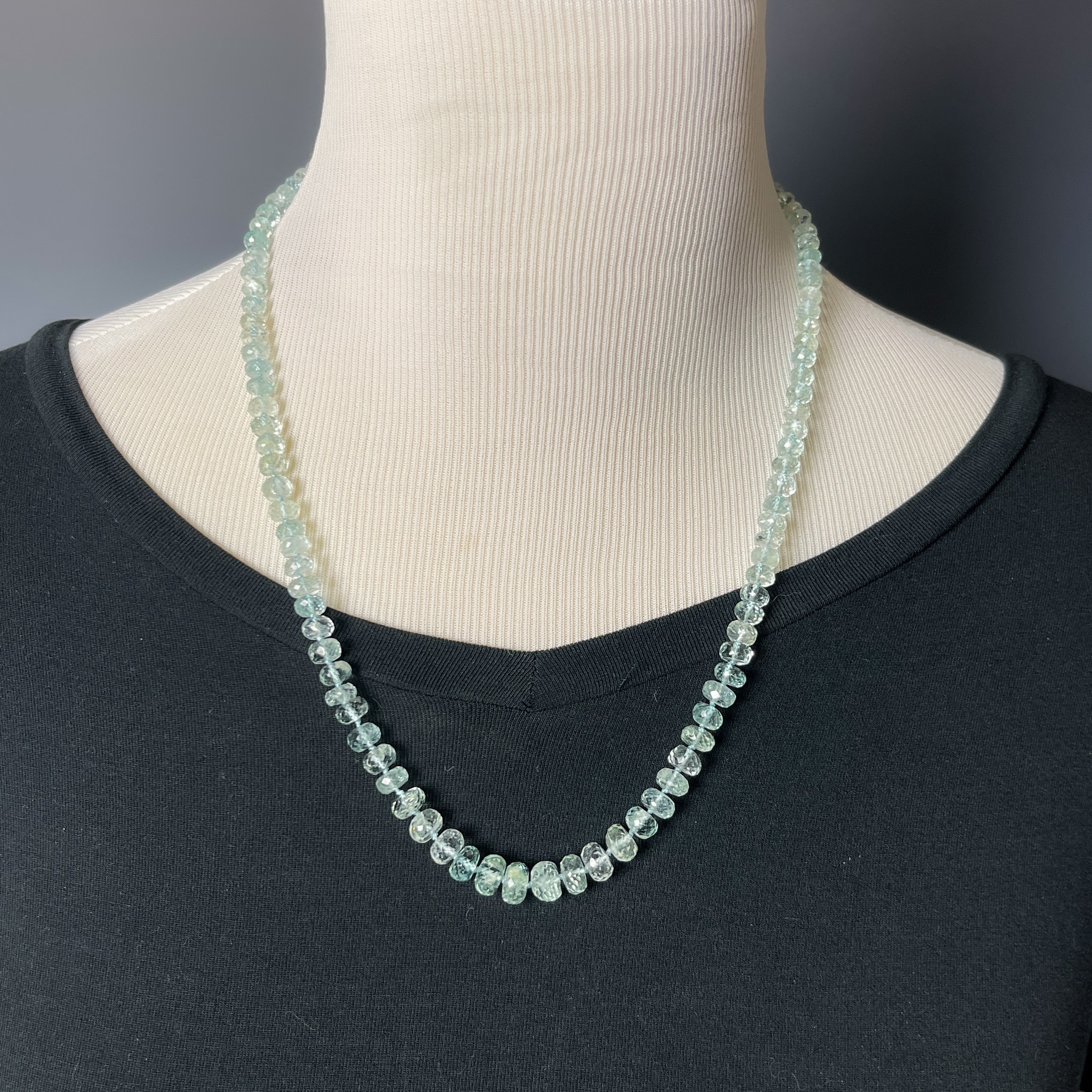 Icy Blue Aquamarine Hand Knotted Bead Necklace Sterling Silver