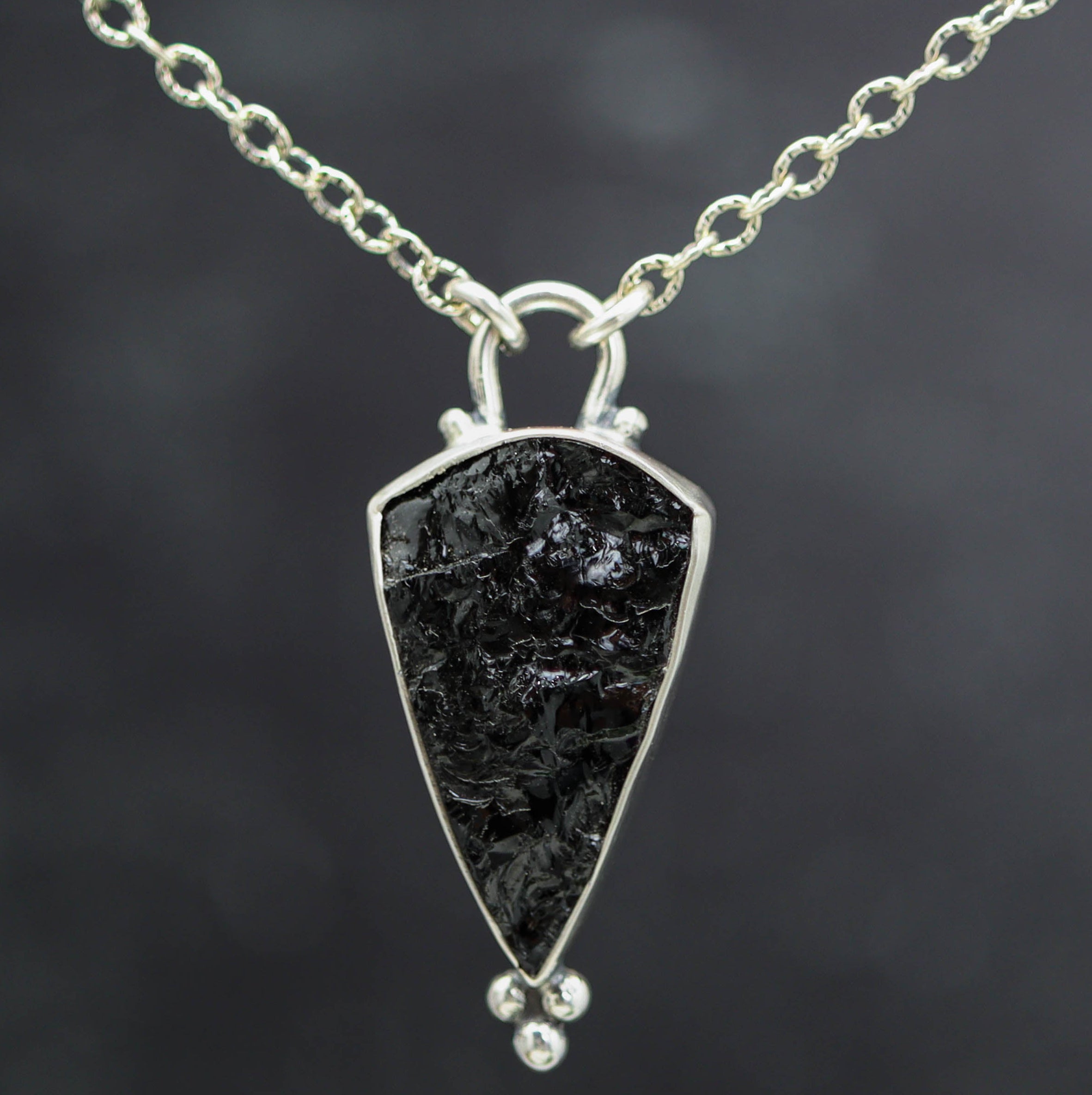 Natural Surface Black Tourmaline Pendant Necklace Sterling Silver