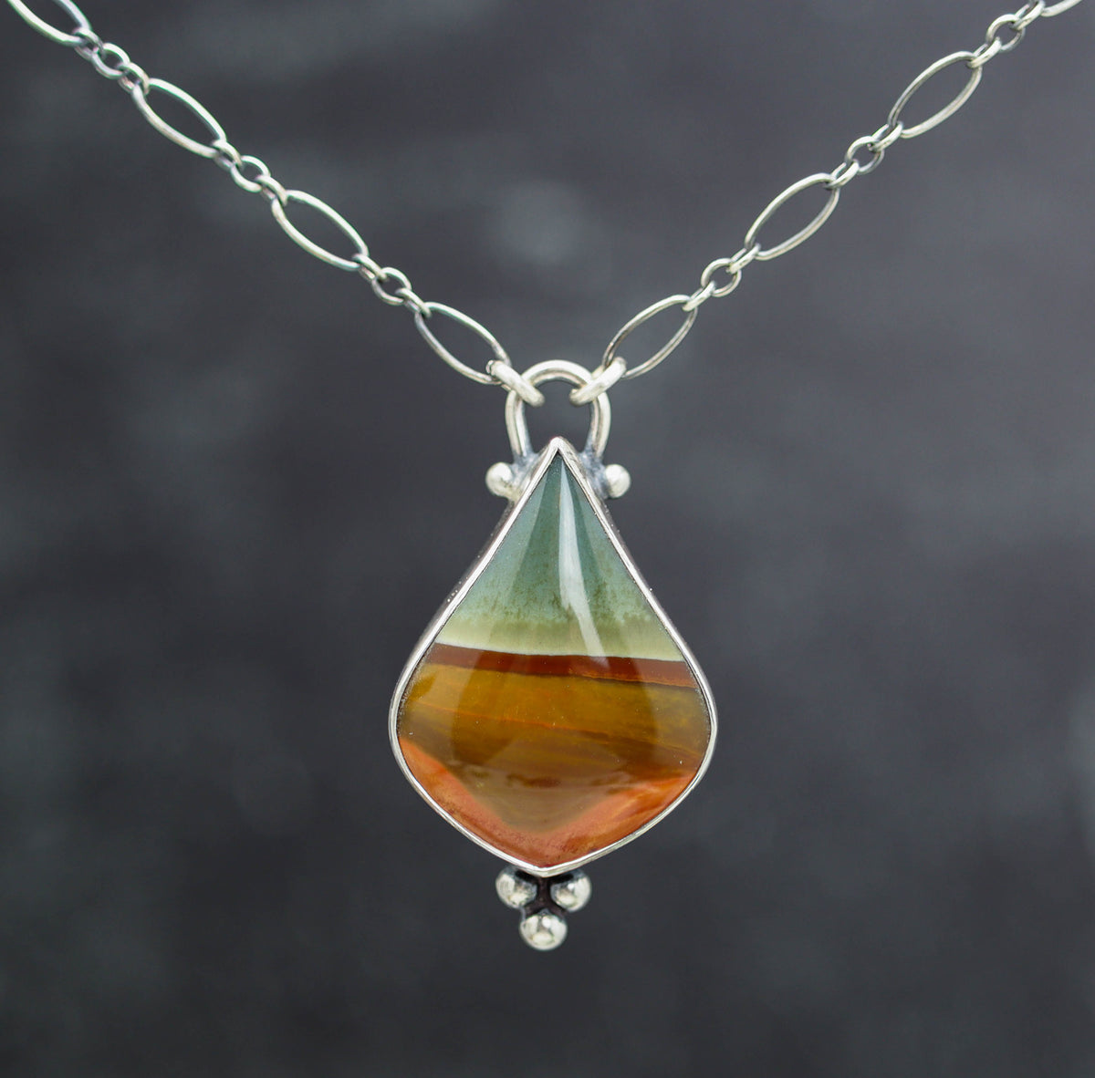 Polychrome Jasper Pendant Necklace in Sterling Silver