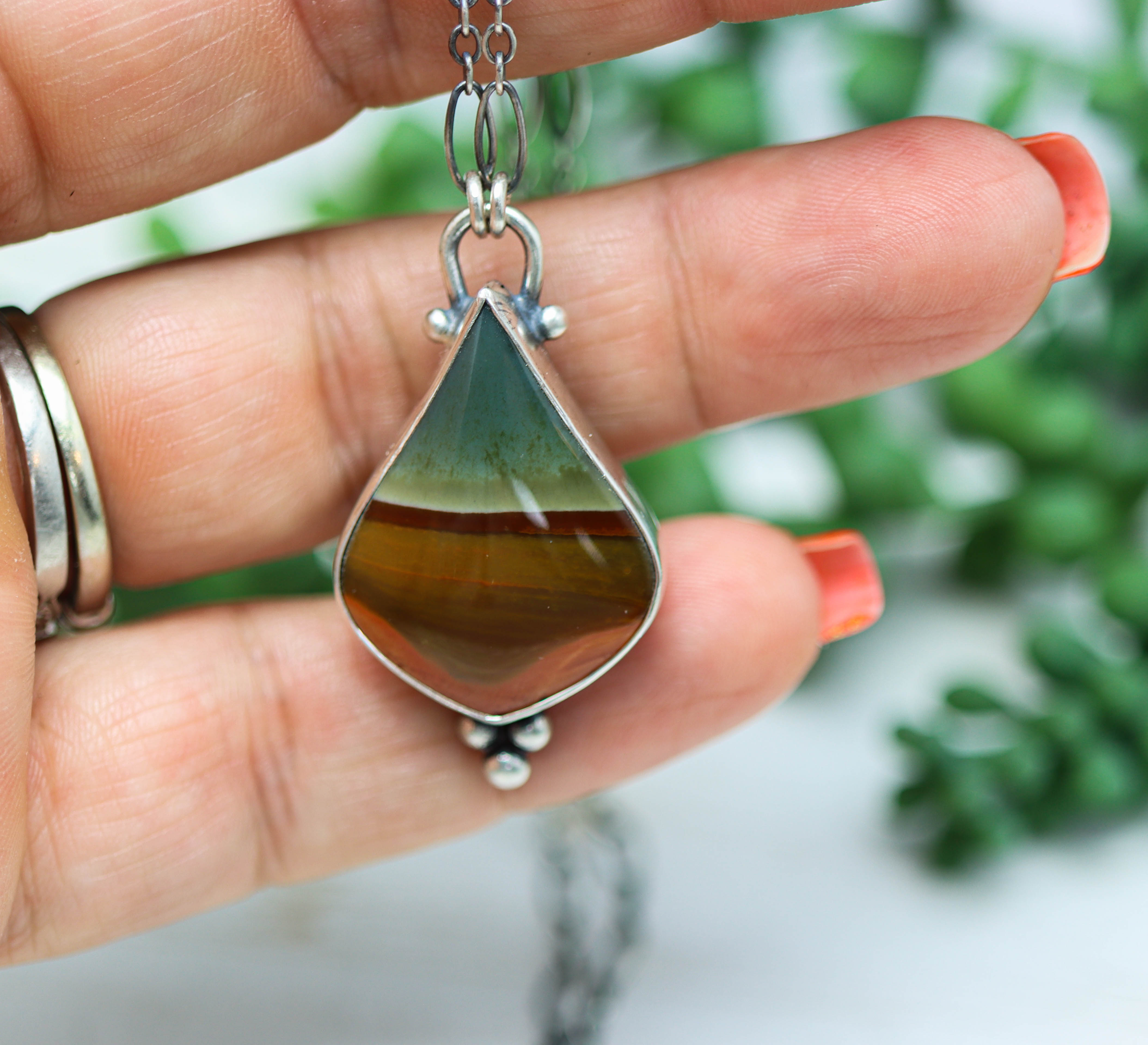 Polychrome Jasper Pendant Necklace in Sterling Silver