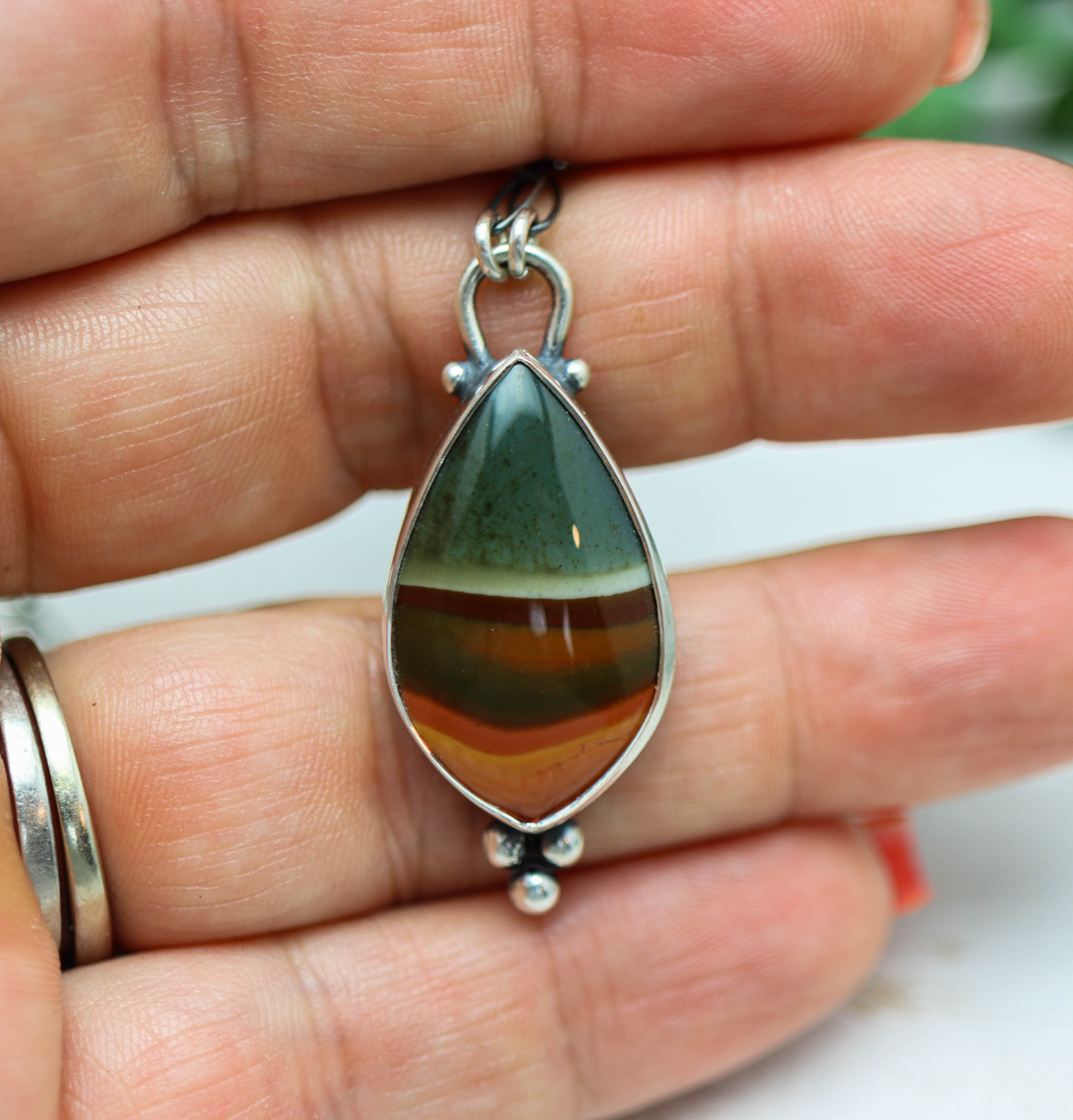 Polychrome Jasper Pendant Necklace in Sterling Silver