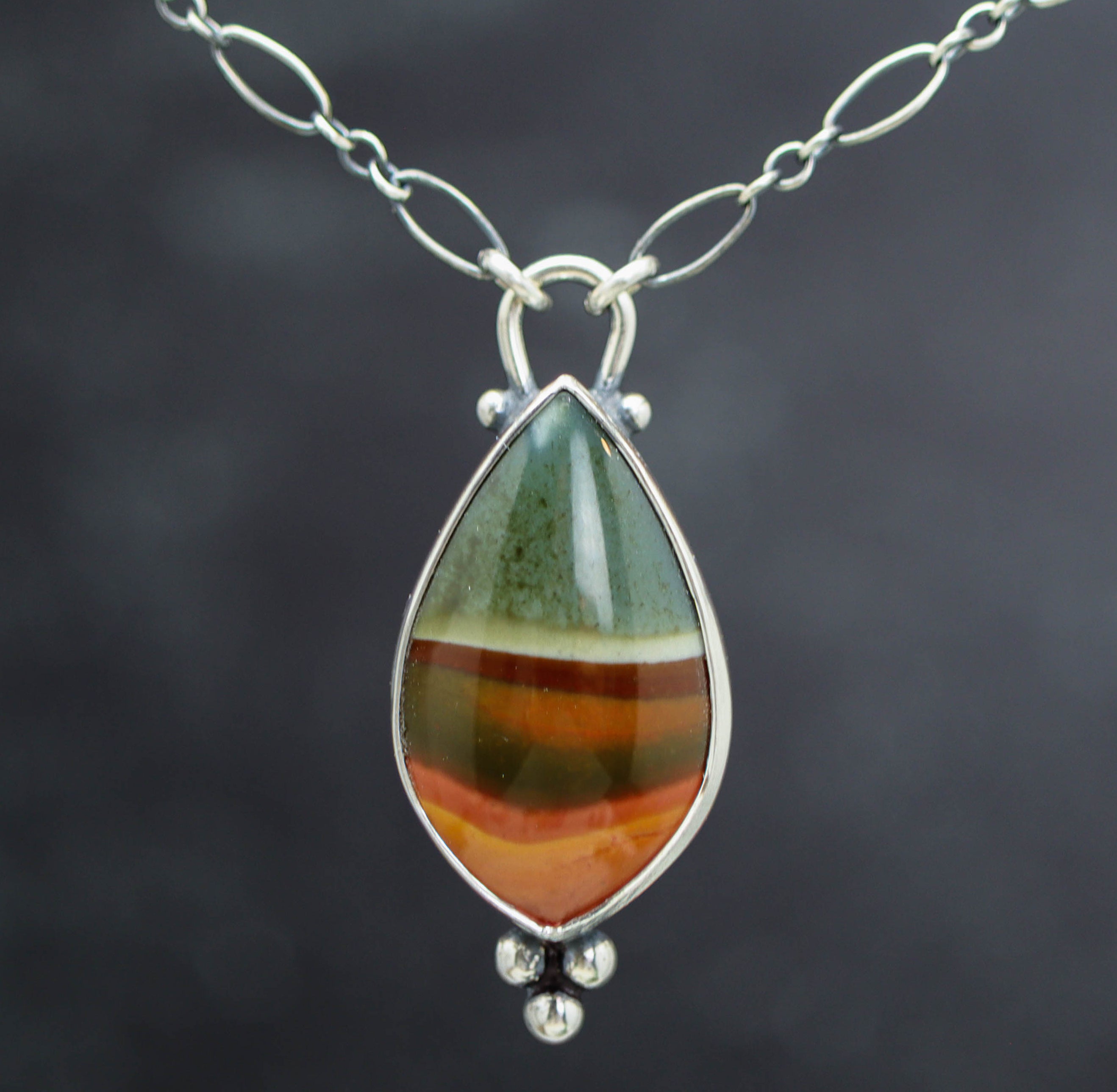 Polychrome Jasper Pendant Necklace in Sterling Silver