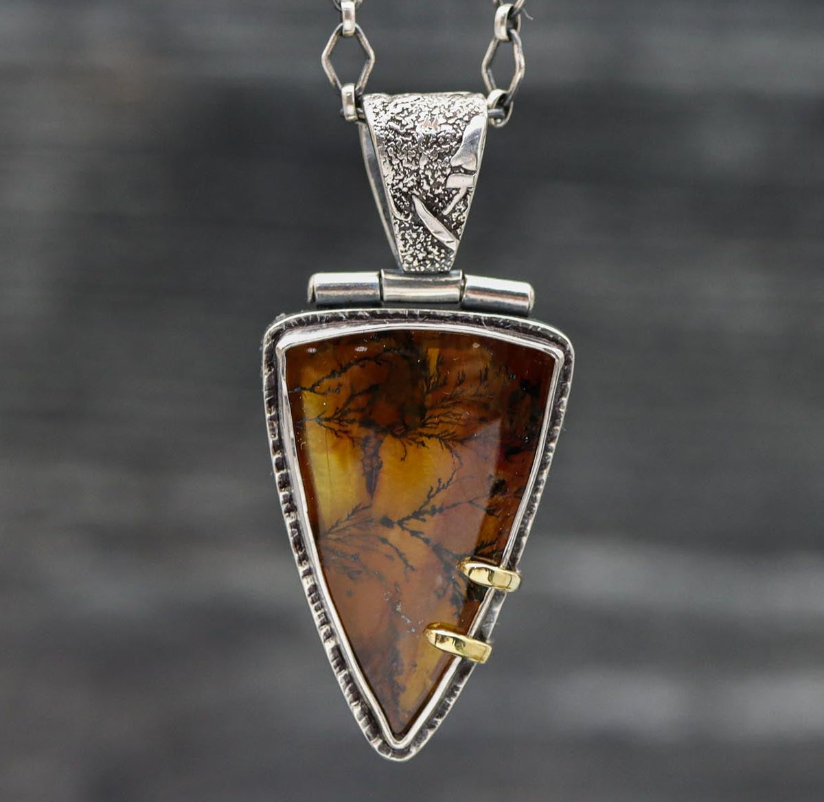 Dendritic Quartz Pendant in Sterling Silver and 18k Gold