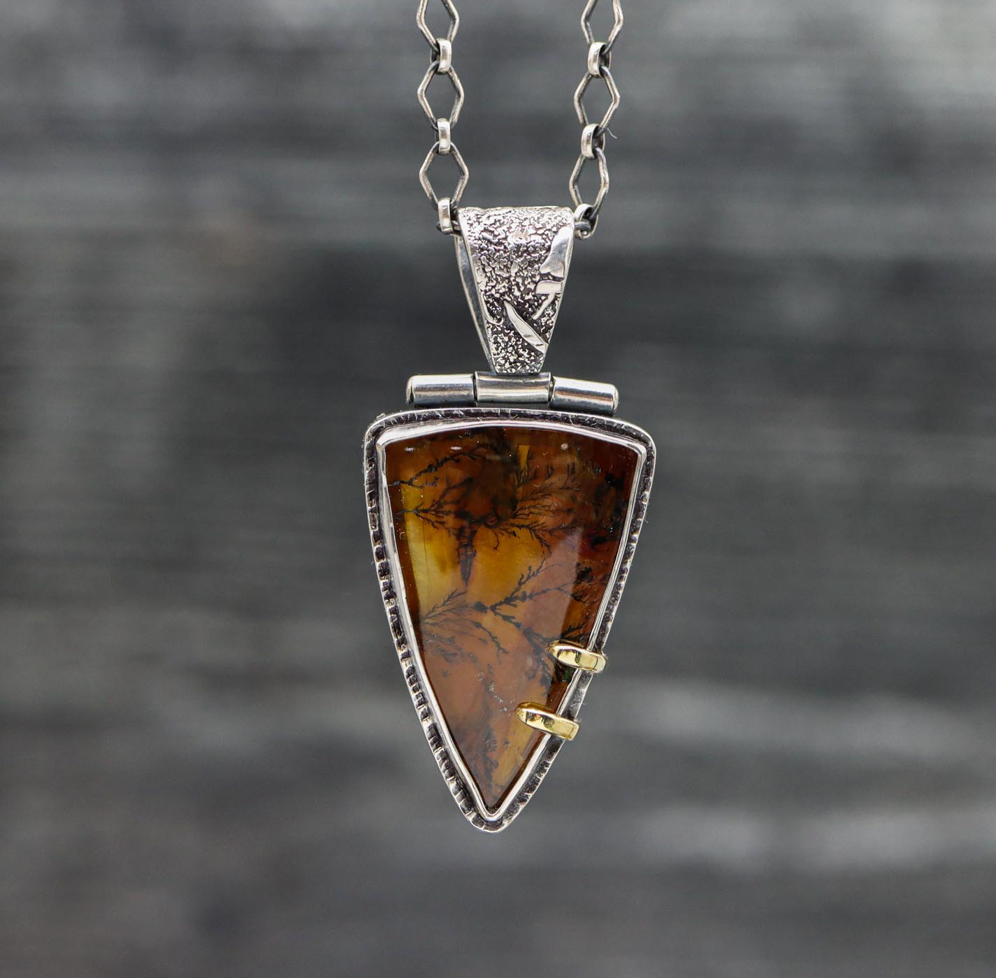 Dendritic Quartz Pendant in Sterling Silver and 18k Gold