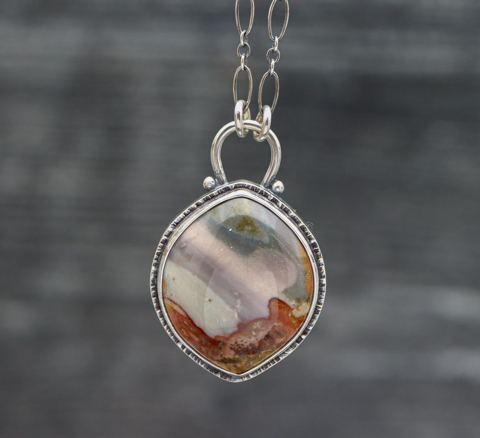 Polychrome Jasper Pendant Sterling Silver One Of a Kind Gemstone Necklace