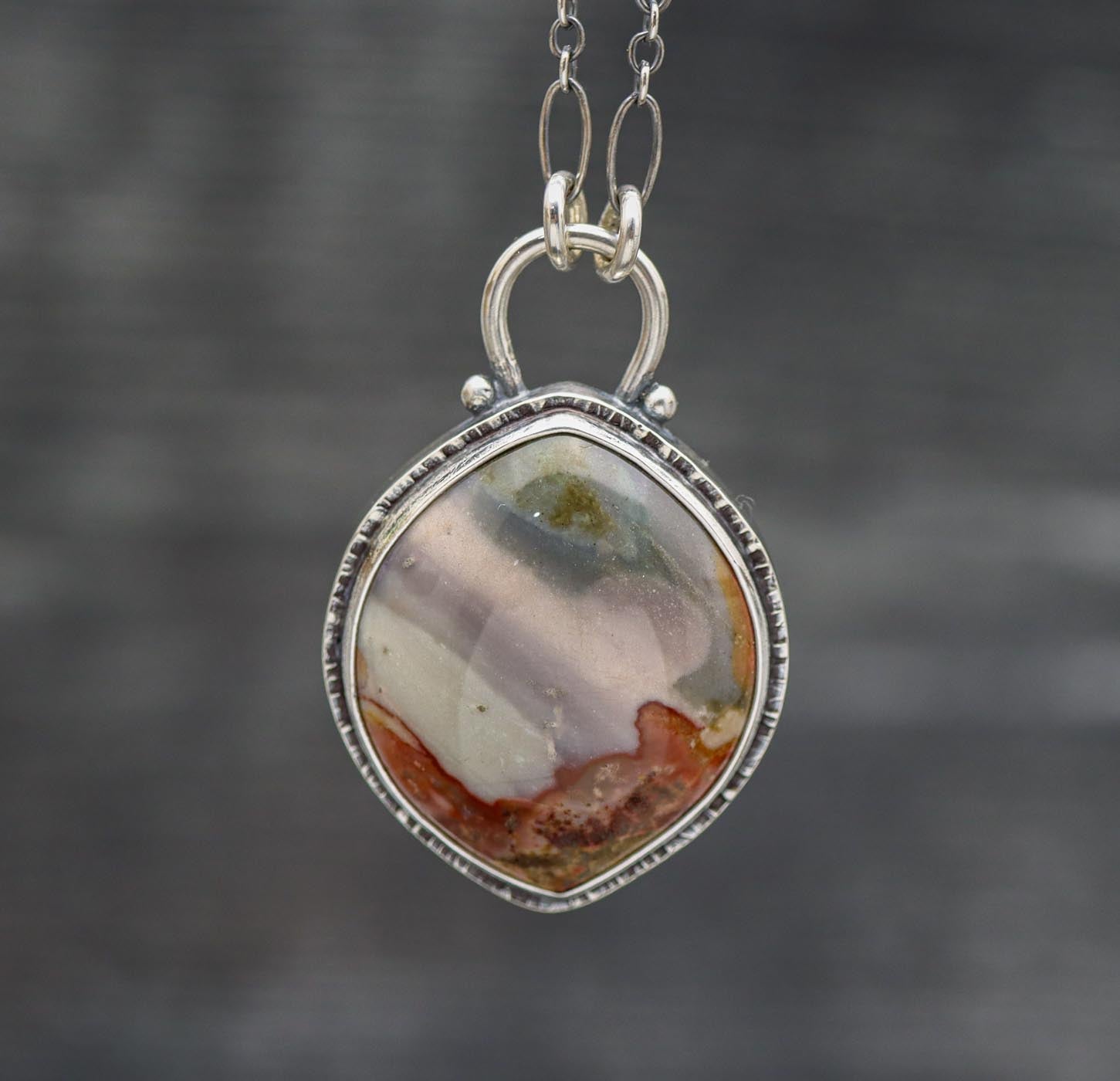 Polychrome Jasper Pendant Sterling Silver One Of a Kind Gemstone Necklace