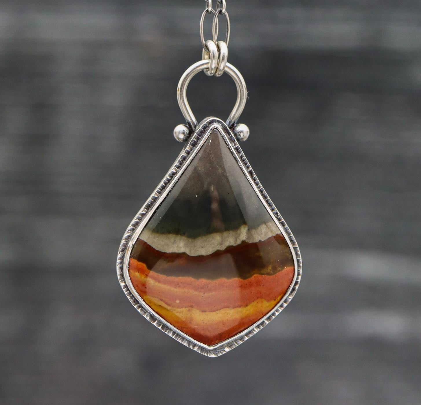 Polychrome Jasper Pendant Necklace in Sterling Silver
