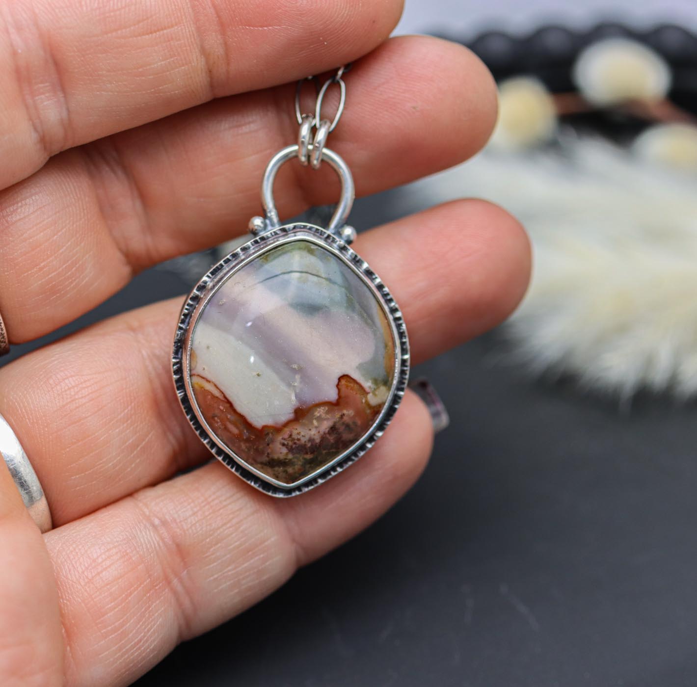 Polychrome Jasper Pendant Sterling Silver One Of a Kind Gemstone Necklace