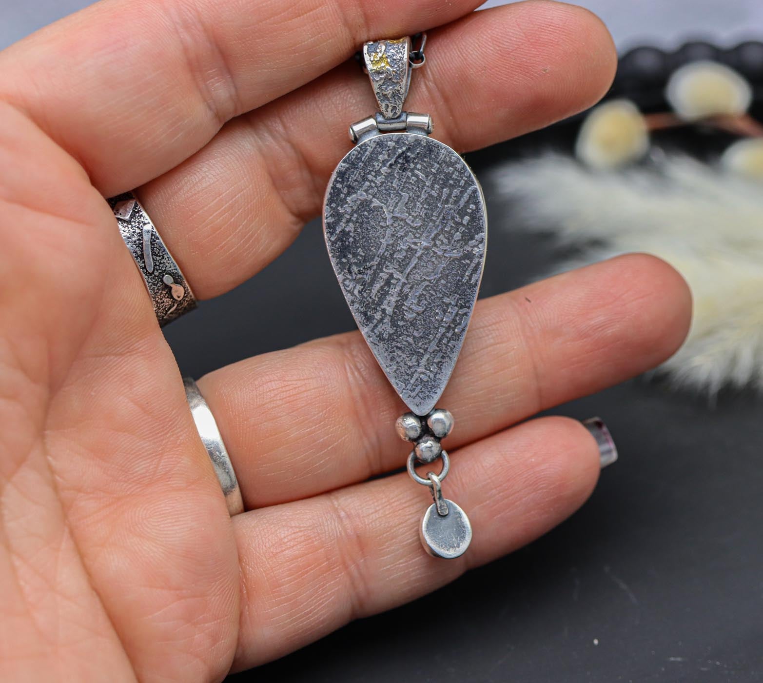 Golden Forest Pendant with Dendritic Quartz & Mandarin Citrine Sterling Silver & 22k