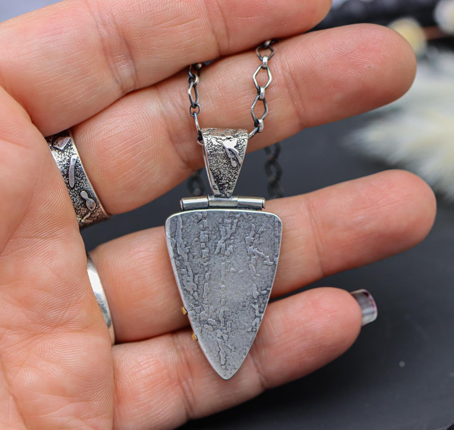Dendritic Quartz Pendant in Sterling Silver and 18k Gold