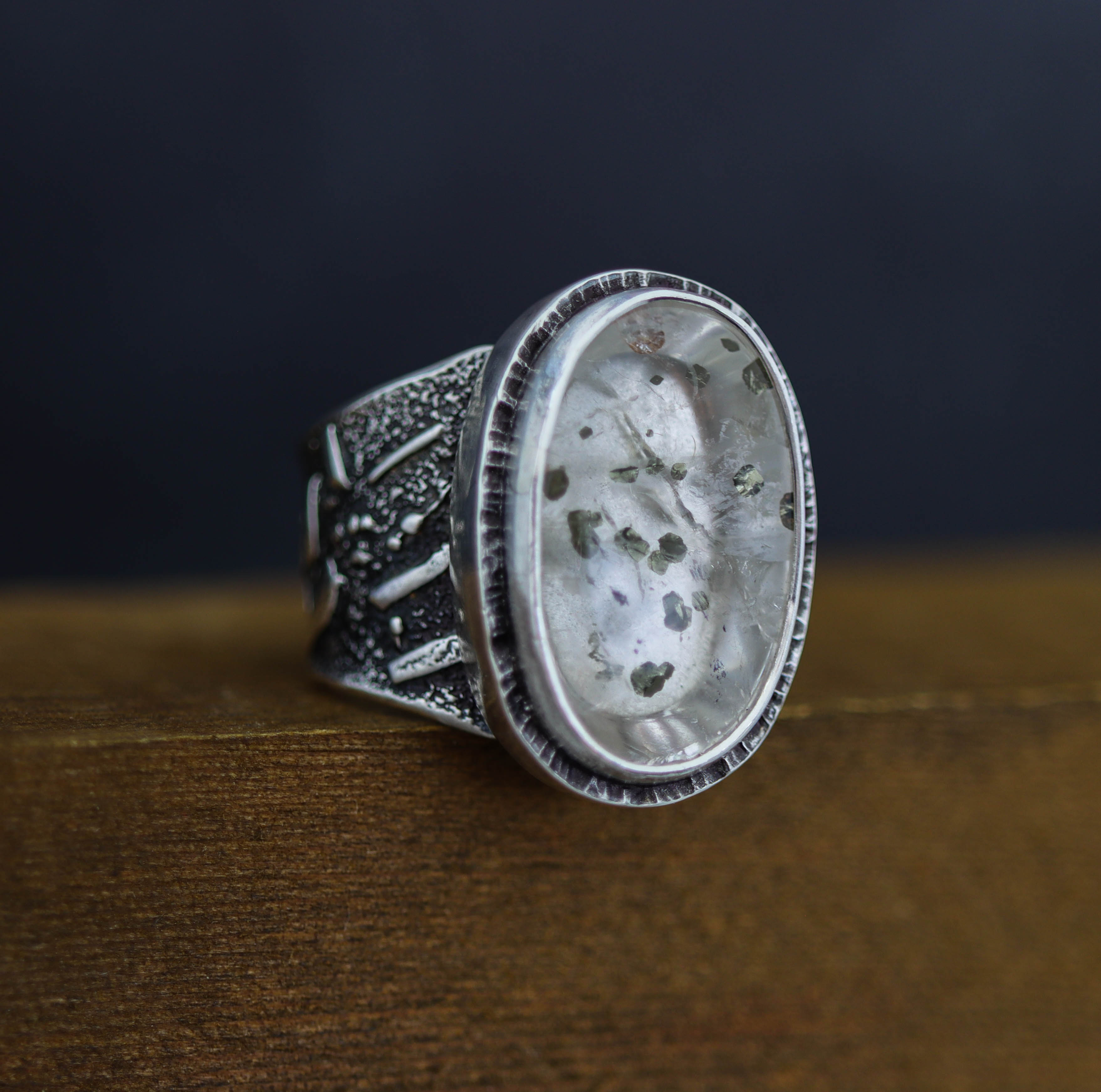 Marcasite Quartz Sterling Silver Wide Band Ring
