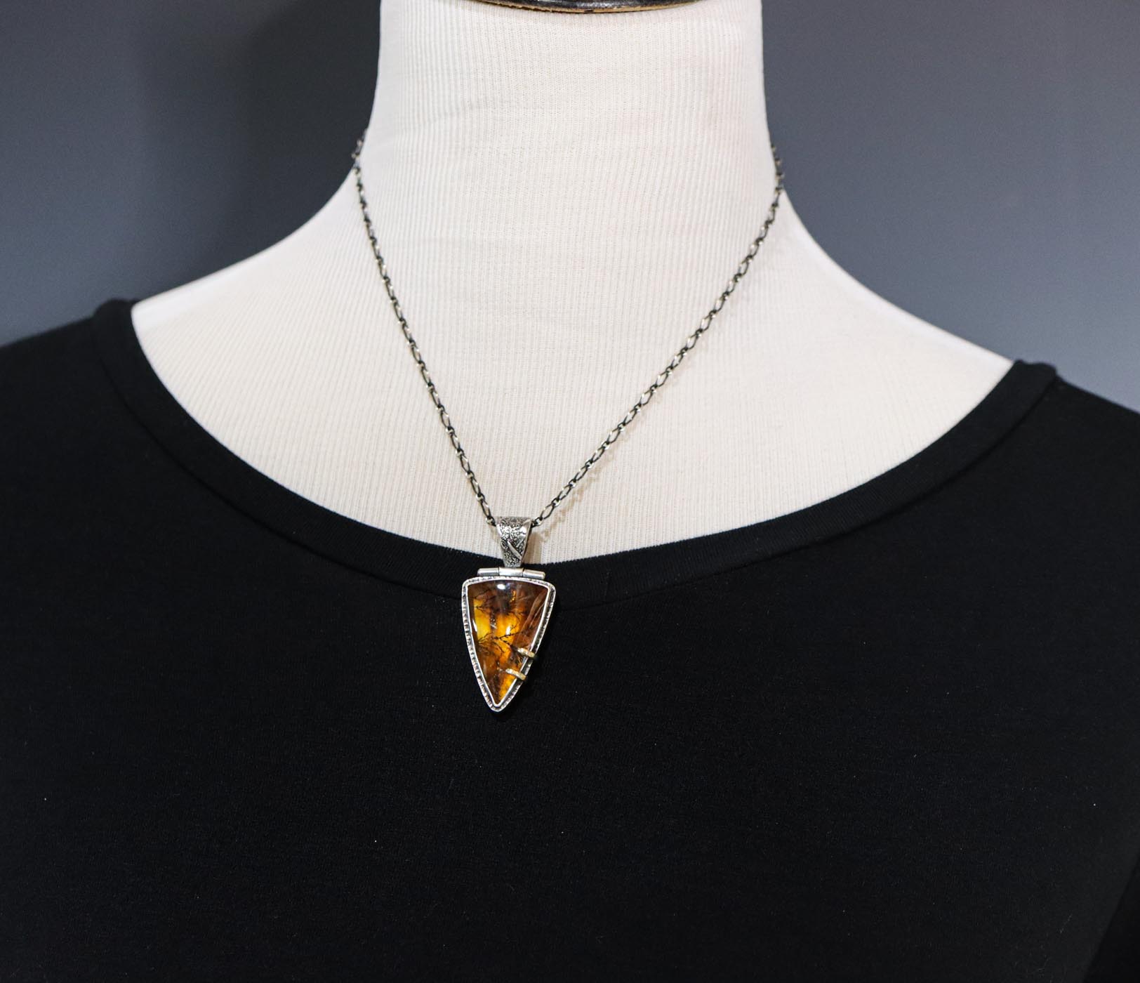 Dendritic Quartz Pendant in Sterling Silver and 18k Gold