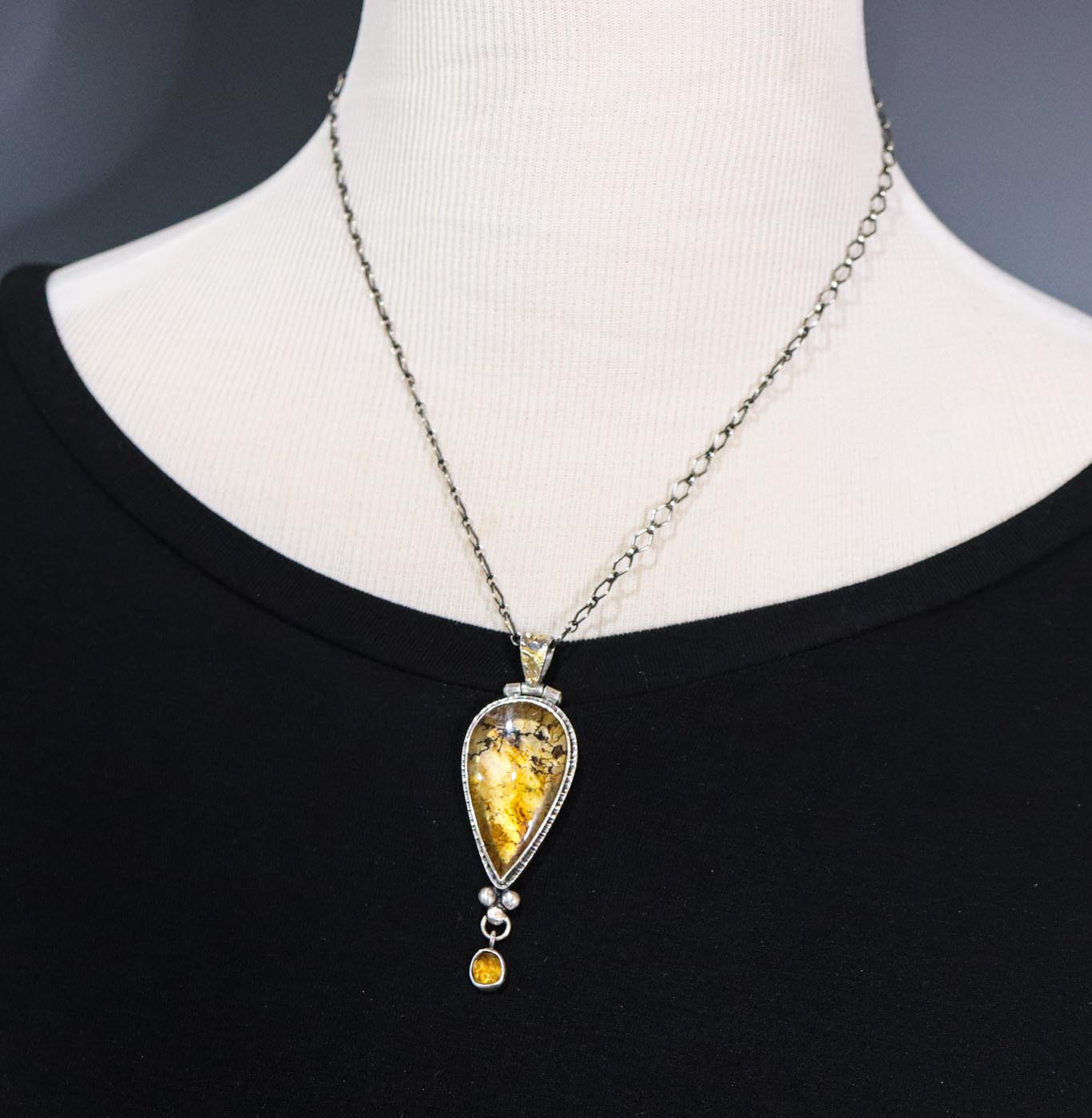 Golden Forest Pendant with Dendritic Quartz & Mandarin Citrine Sterling Silver & 22k