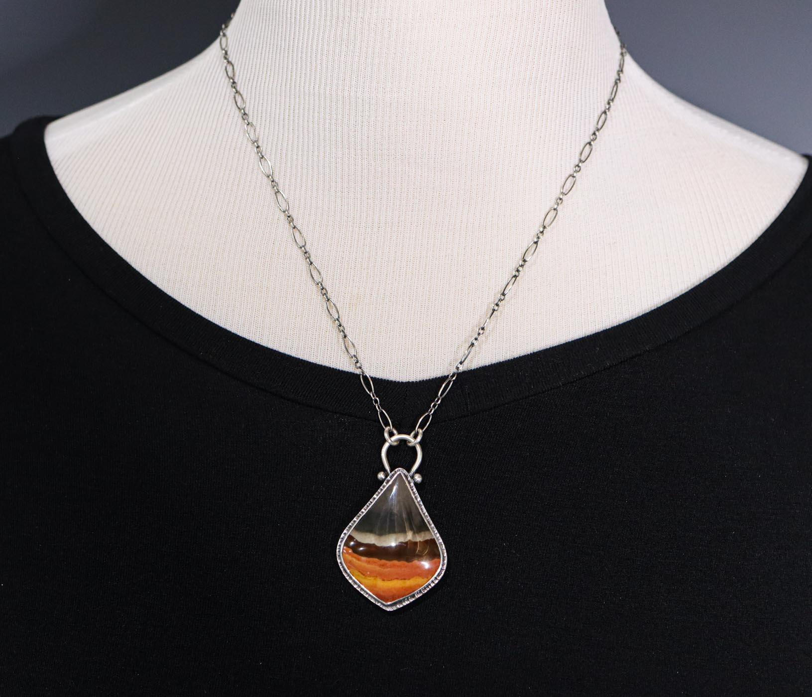 Polychrome Jasper Pendant Necklace in Sterling Silver