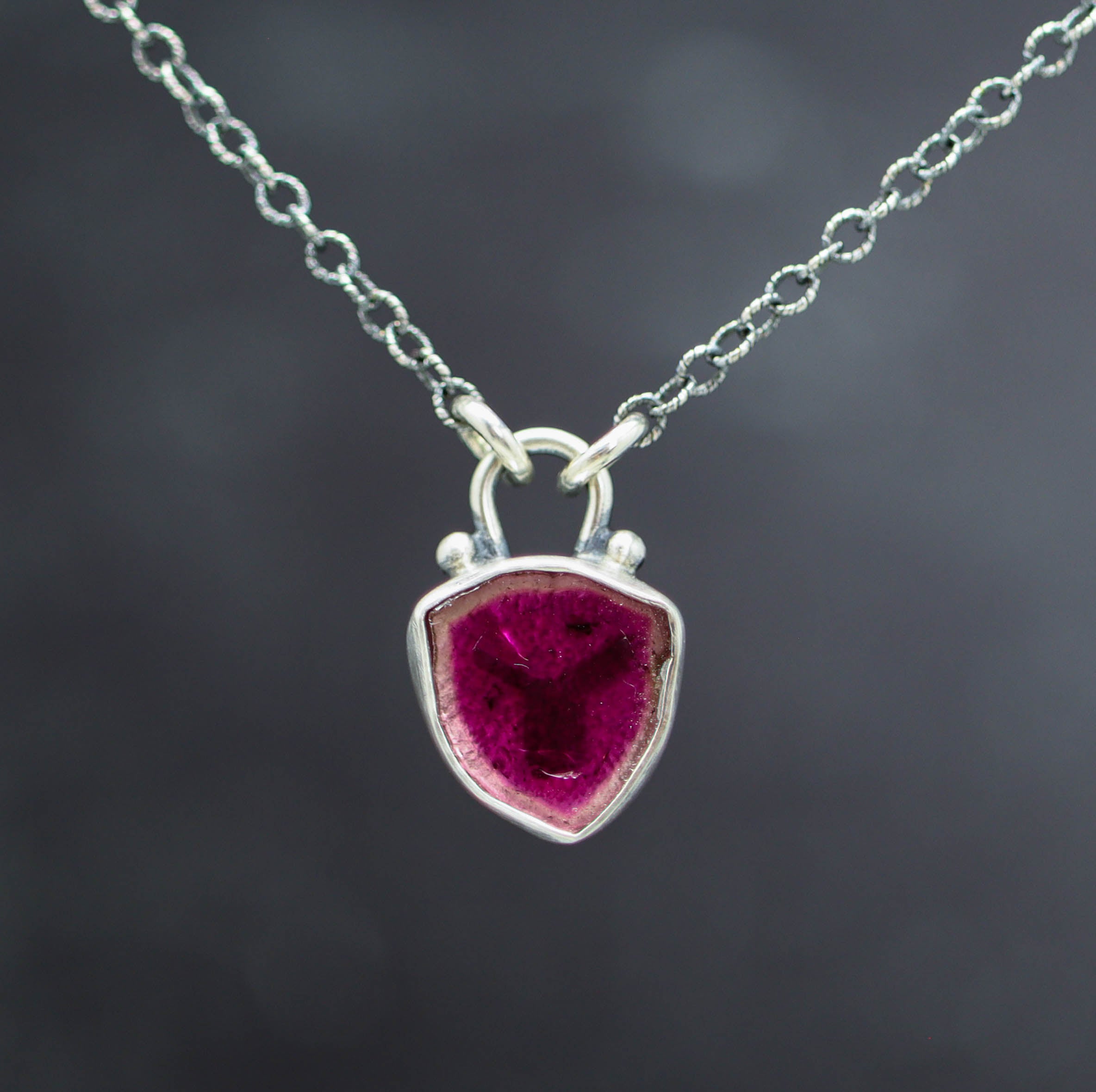 Pink Tourmaline Slice Pendant Necklace in Sterling Silver