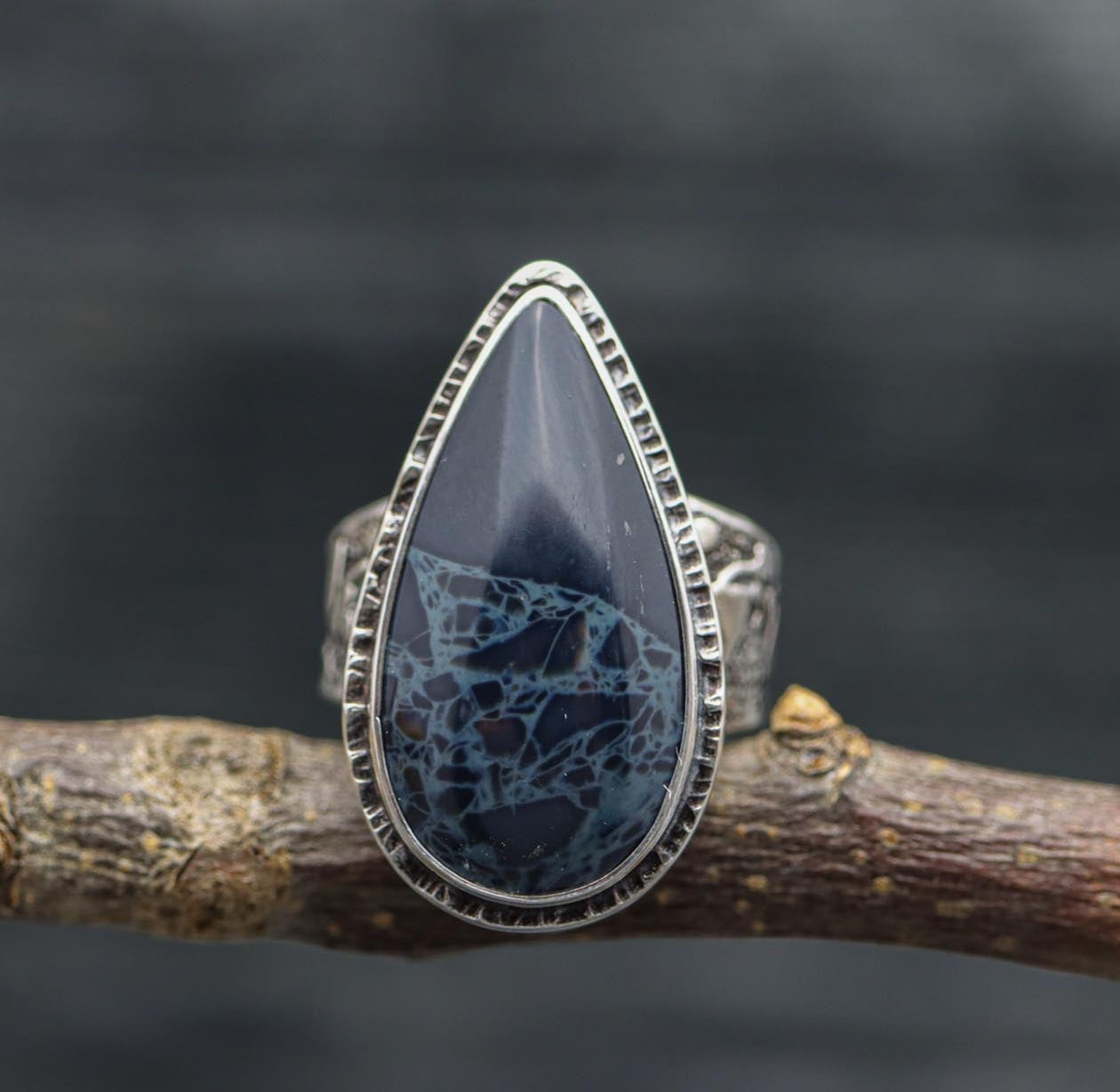 Spiderweb Obsidian Sterling Silver Wide Band Ring