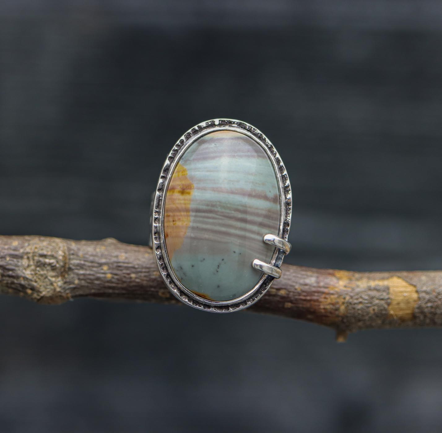 Polychrome Jasper Sterling Silver Wide Band Ring