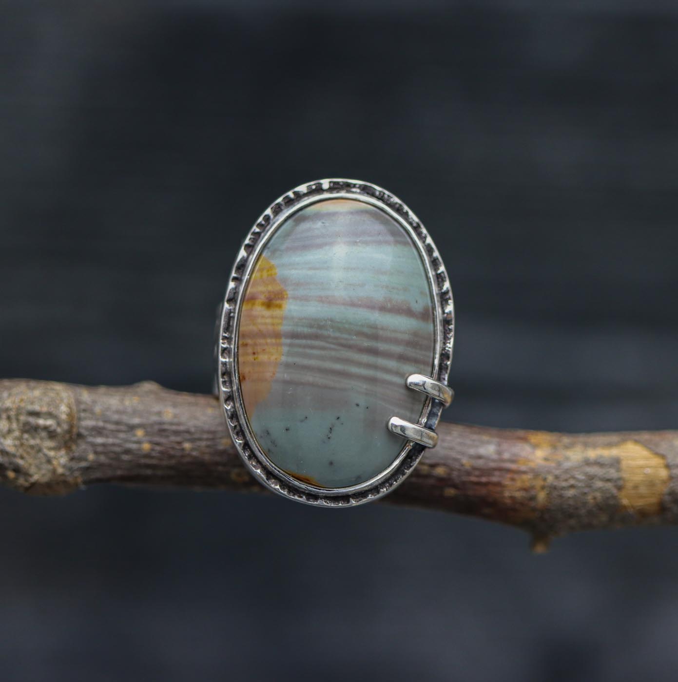 Polychrome Jasper Sterling Silver Wide Band Ring