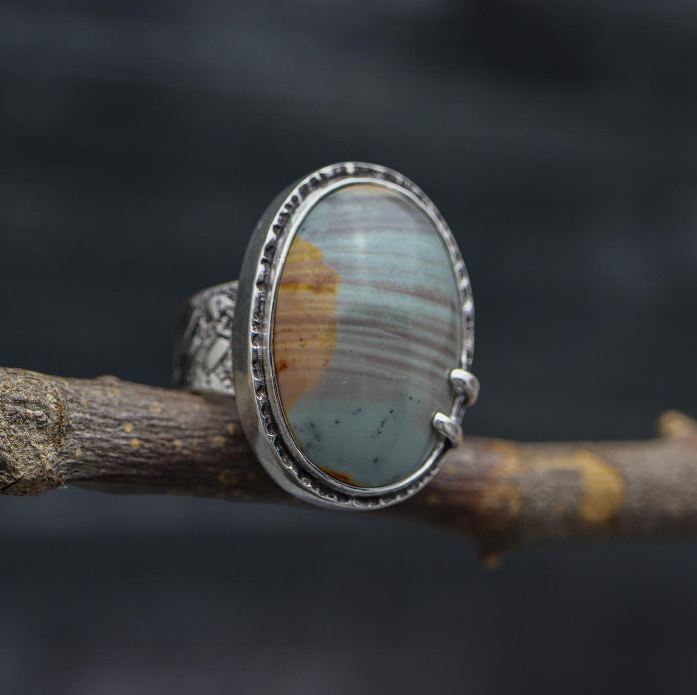 Polychrome Jasper Sterling Silver Wide Band Ring