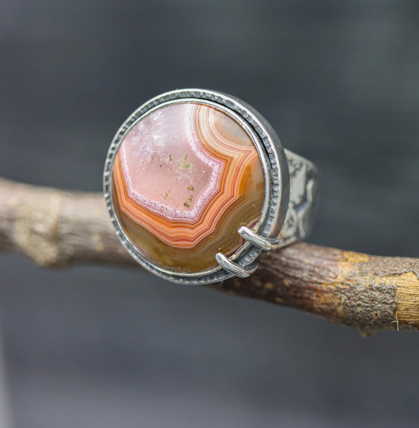 Laguna Agate Sterling Silver Wide Band Ring