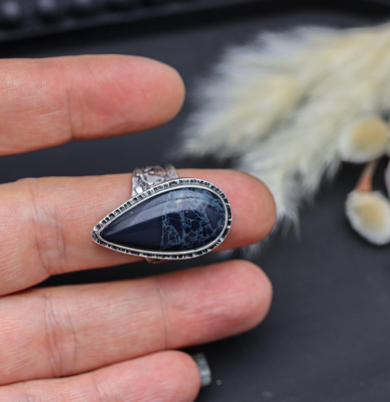 Spiderweb Obsidian Sterling Silver Wide Band Ring