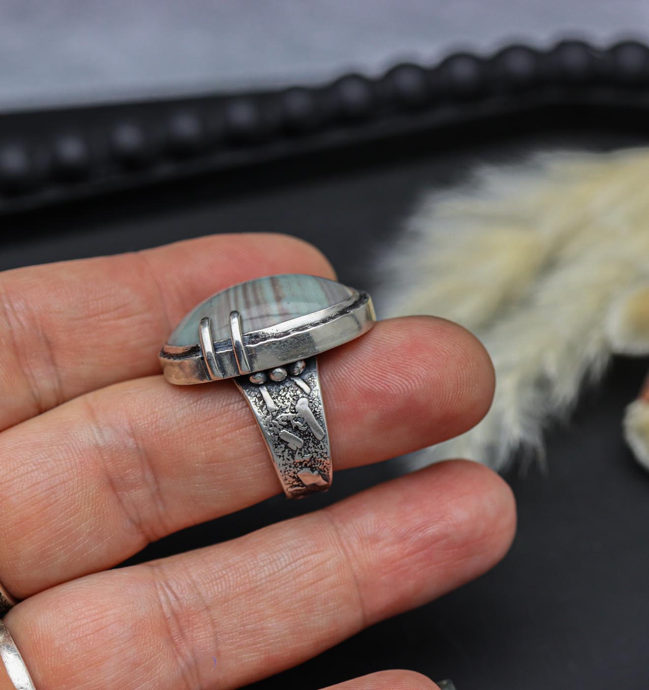 Polychrome Jasper Sterling Silver Wide Band Ring