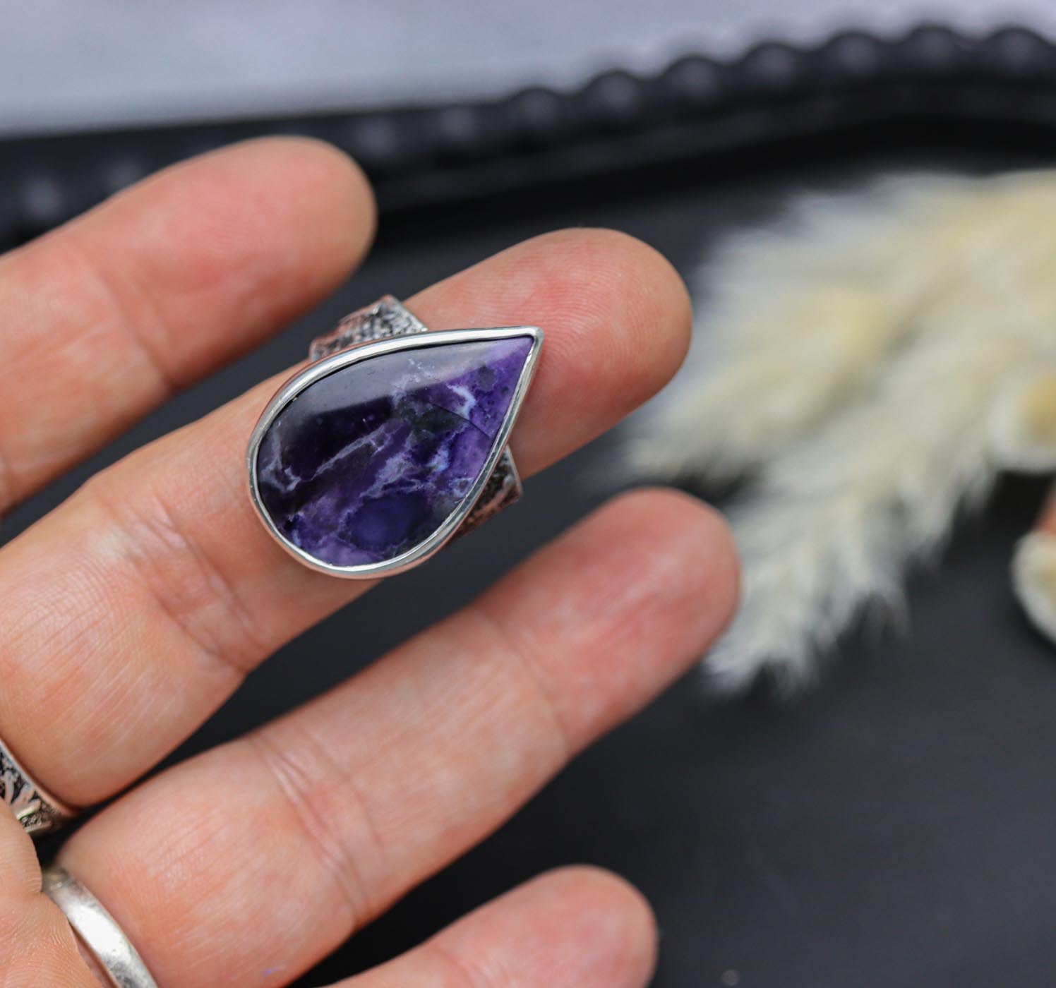 Tiffany Stone Sterling Silver Wide Band Ring