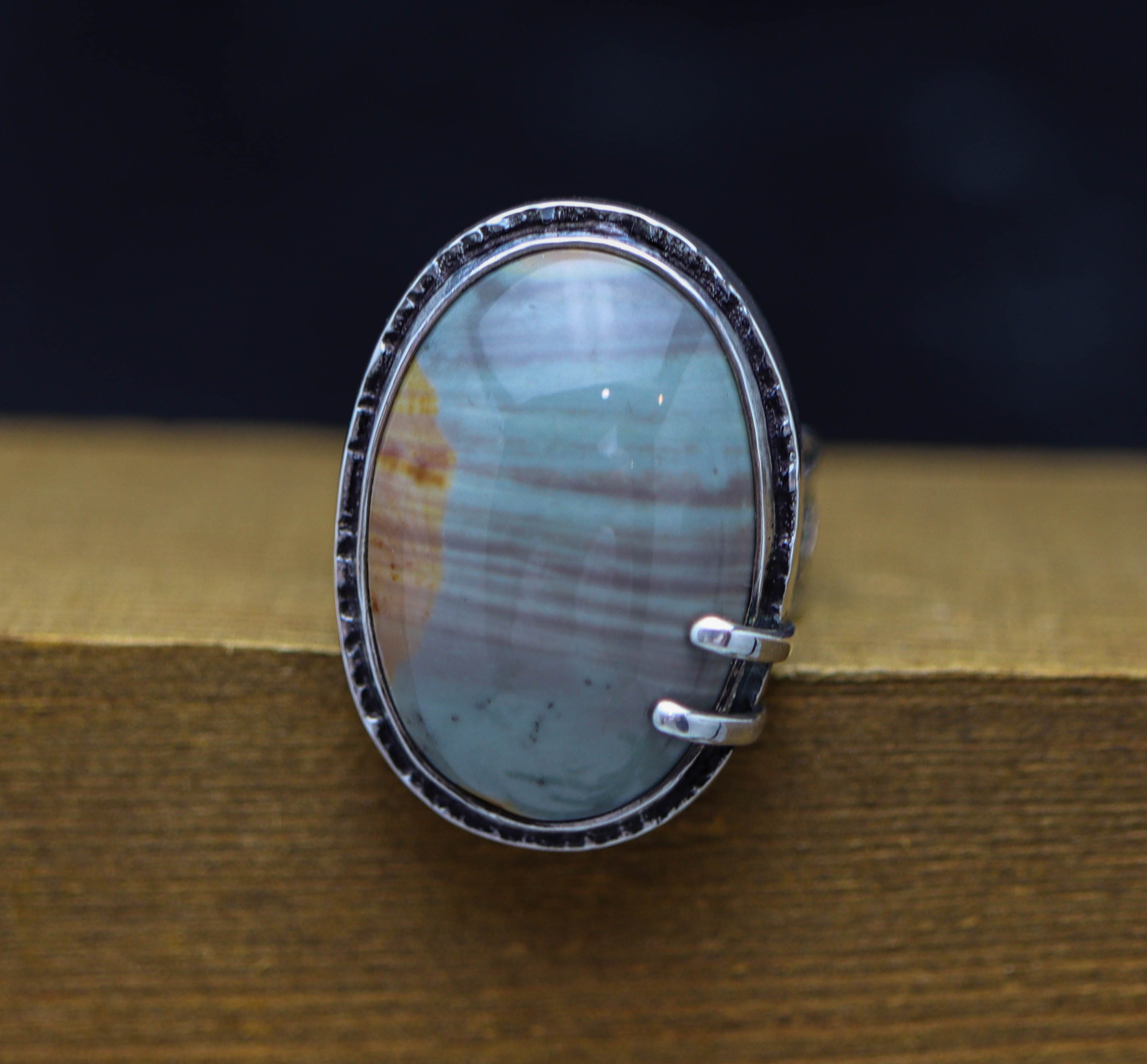 Sunset Polychrome Jasper Sterling Silver Wide Band Ring