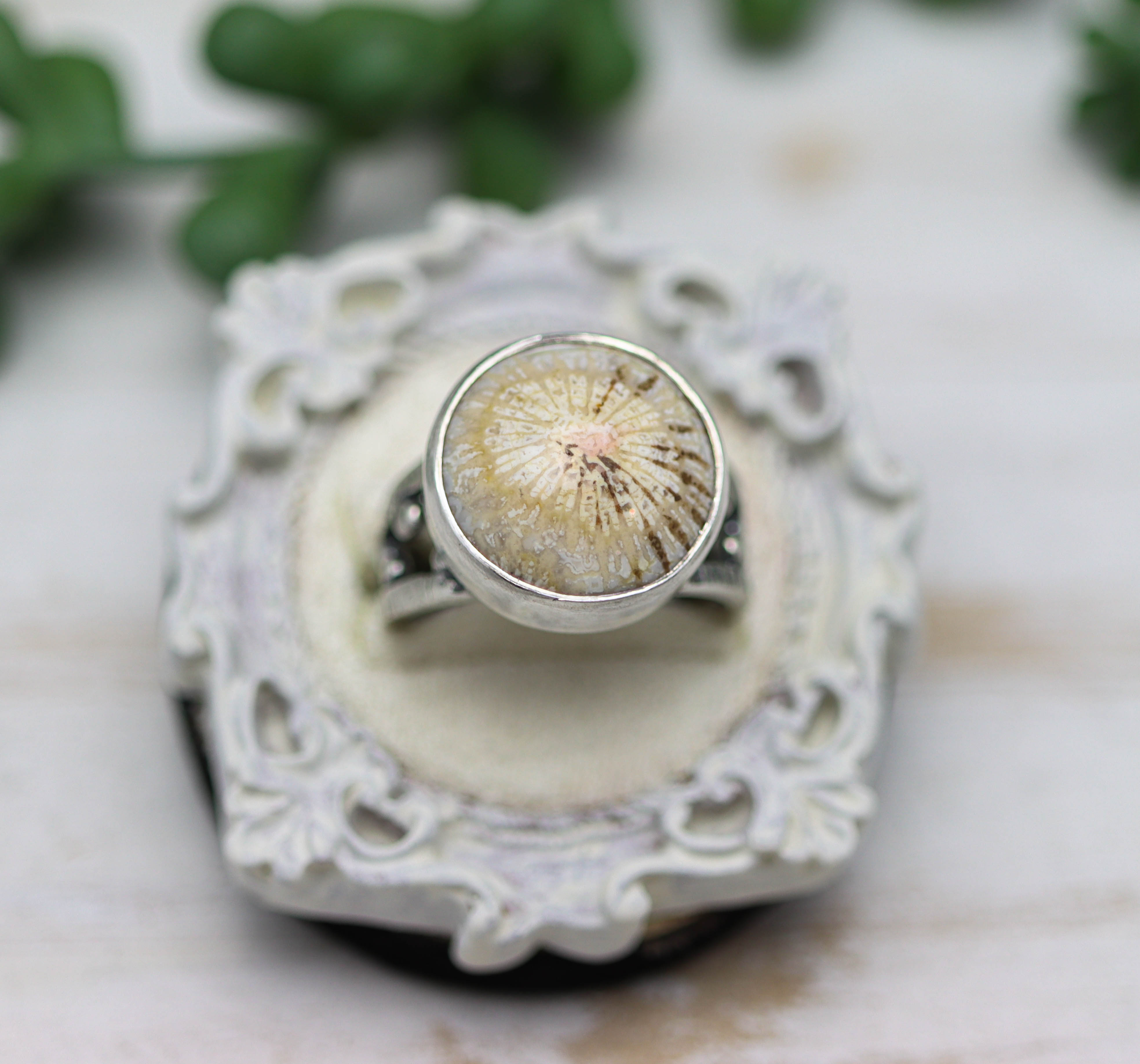 Fossil Coral Sterling Silver Bubble Band Ring Size 8.5