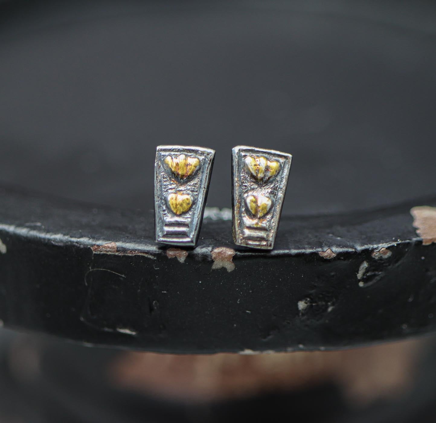 Heart Stud Earrings Fine and Sterling Silver and 24k