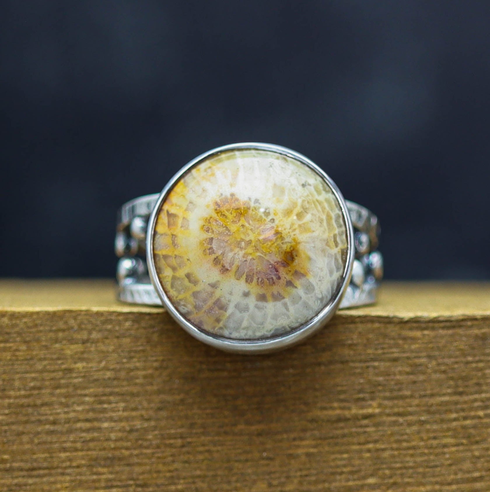 Fossil Coral Sterling Silver Bubble Band Ring Size 7.25