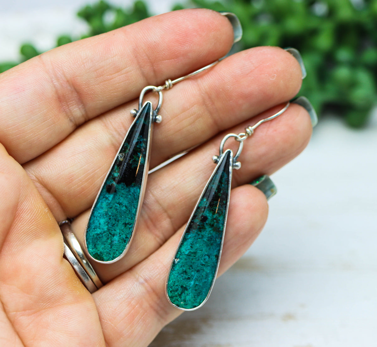 Chrysocolla Earrings Sterling Silver