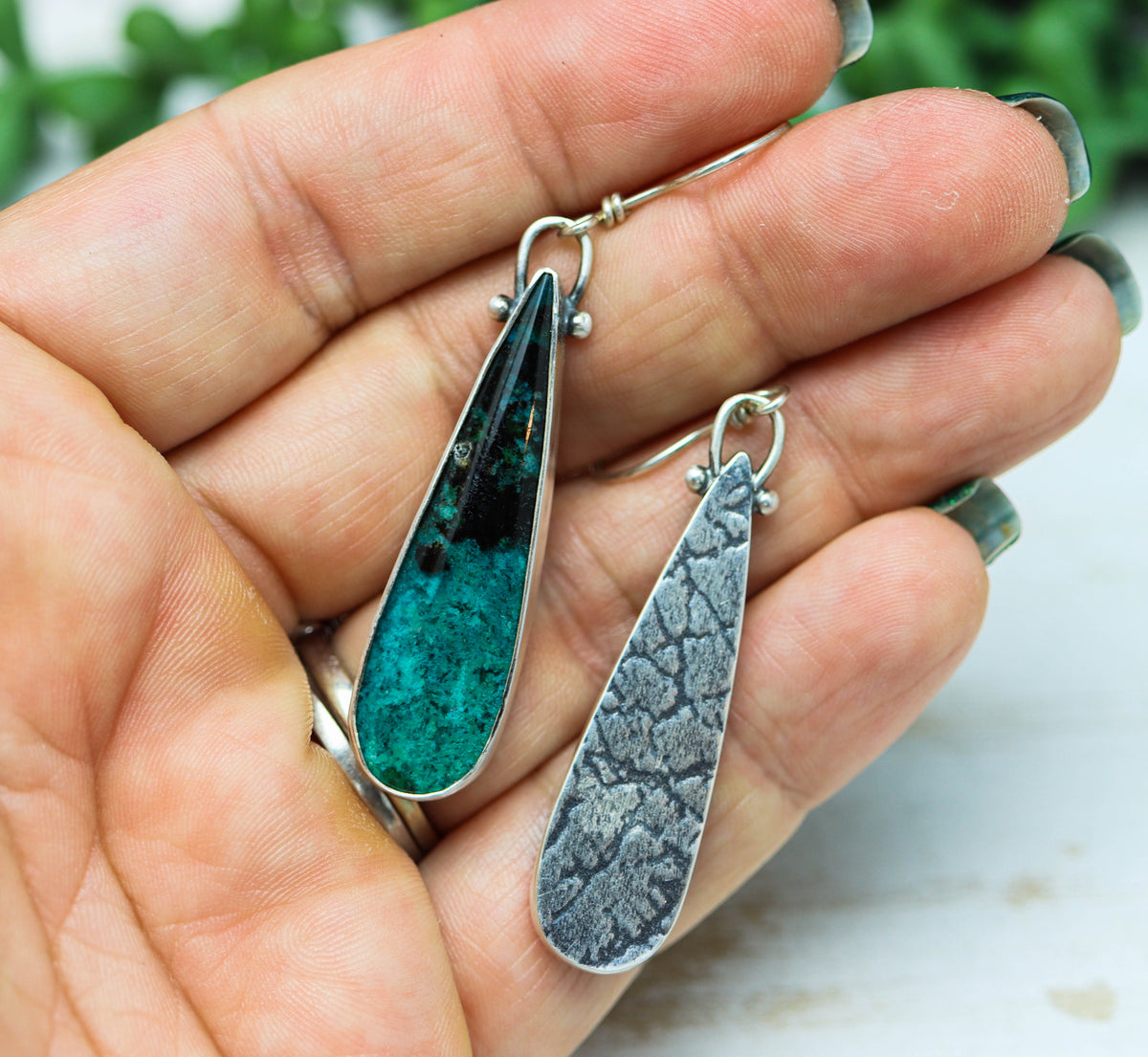 Chrysocolla Earrings Sterling Silver