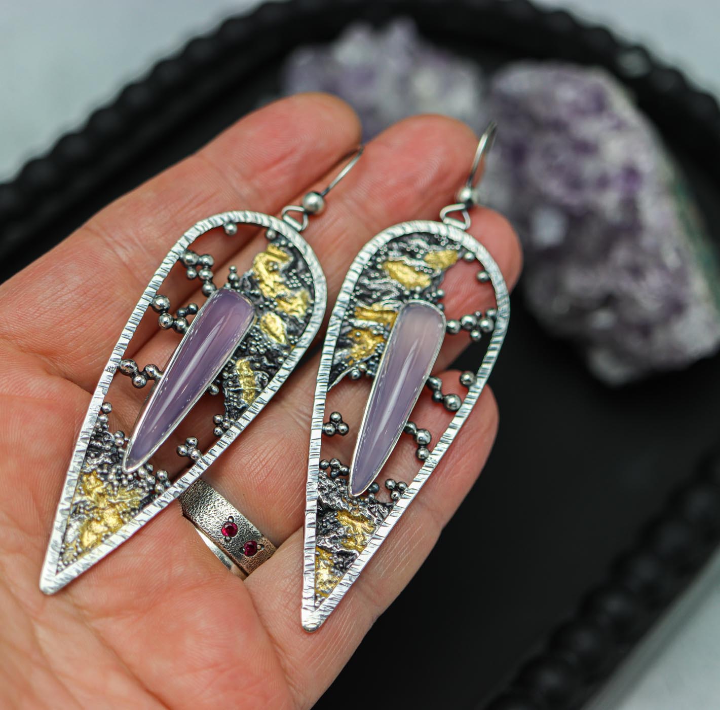 Lavender Chalcedony Talon Earrings
