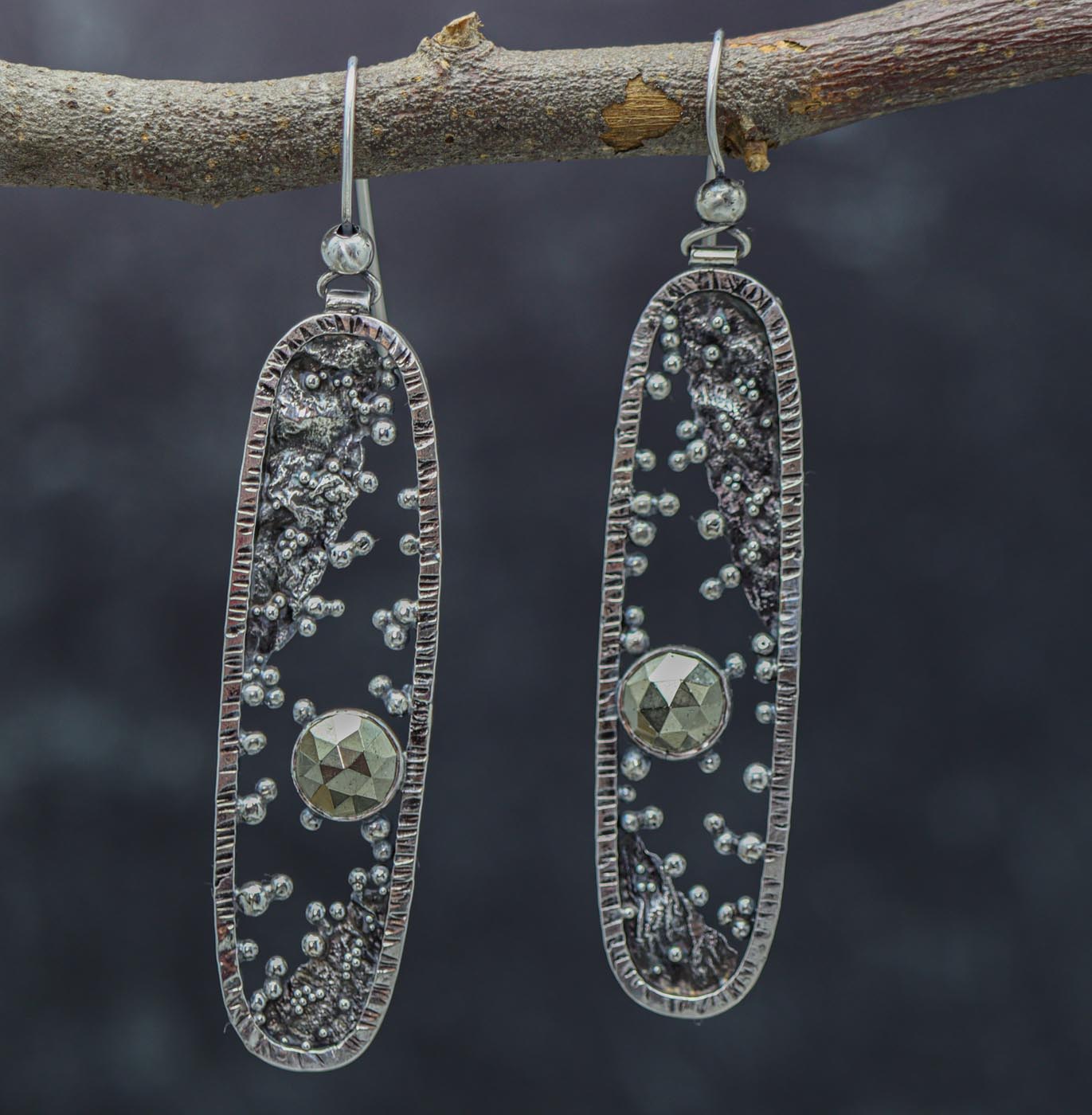 Pyrite Reticulation and Granulation Earrings