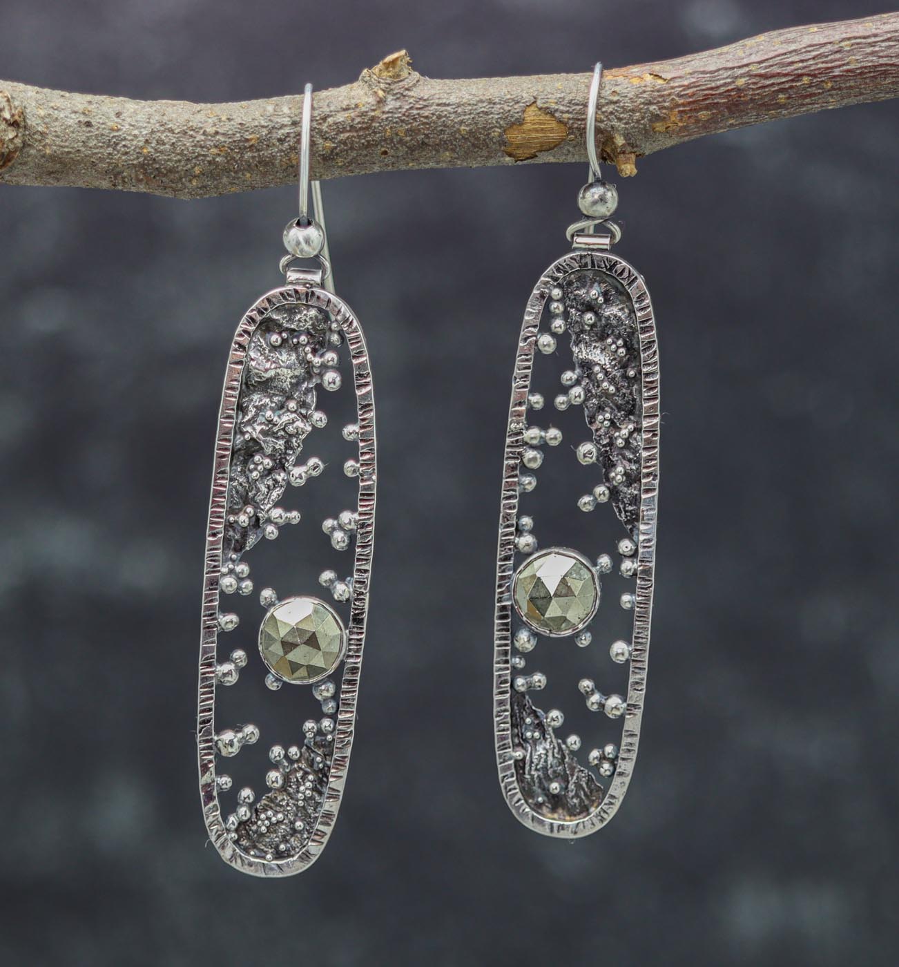 Pyrite Reticulation and Granulation Earrings