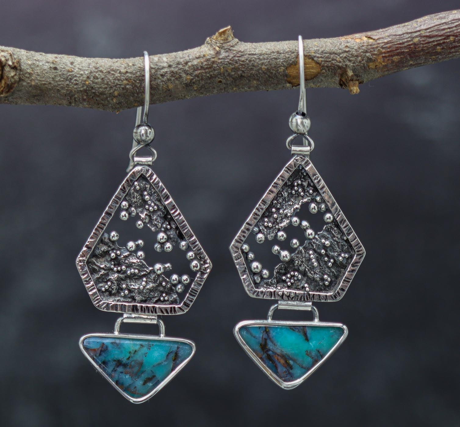 Petrified Opal Wood Reticulation and Granulation Earrings