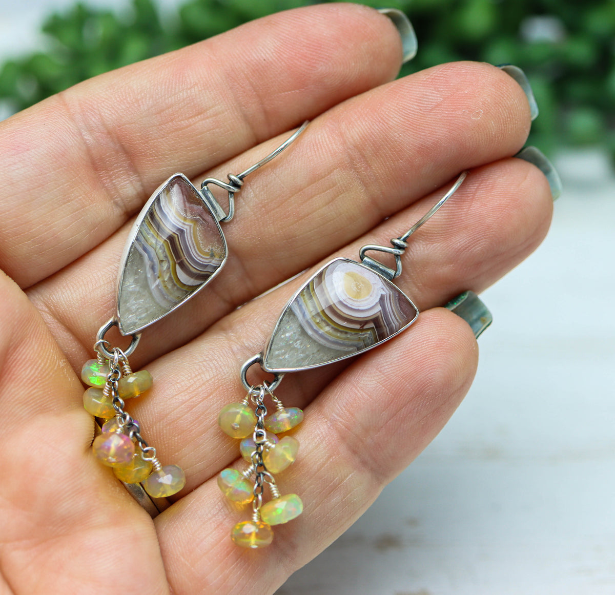 Laguna Agate & Ethiopian Opal Earrings Sterling Silver