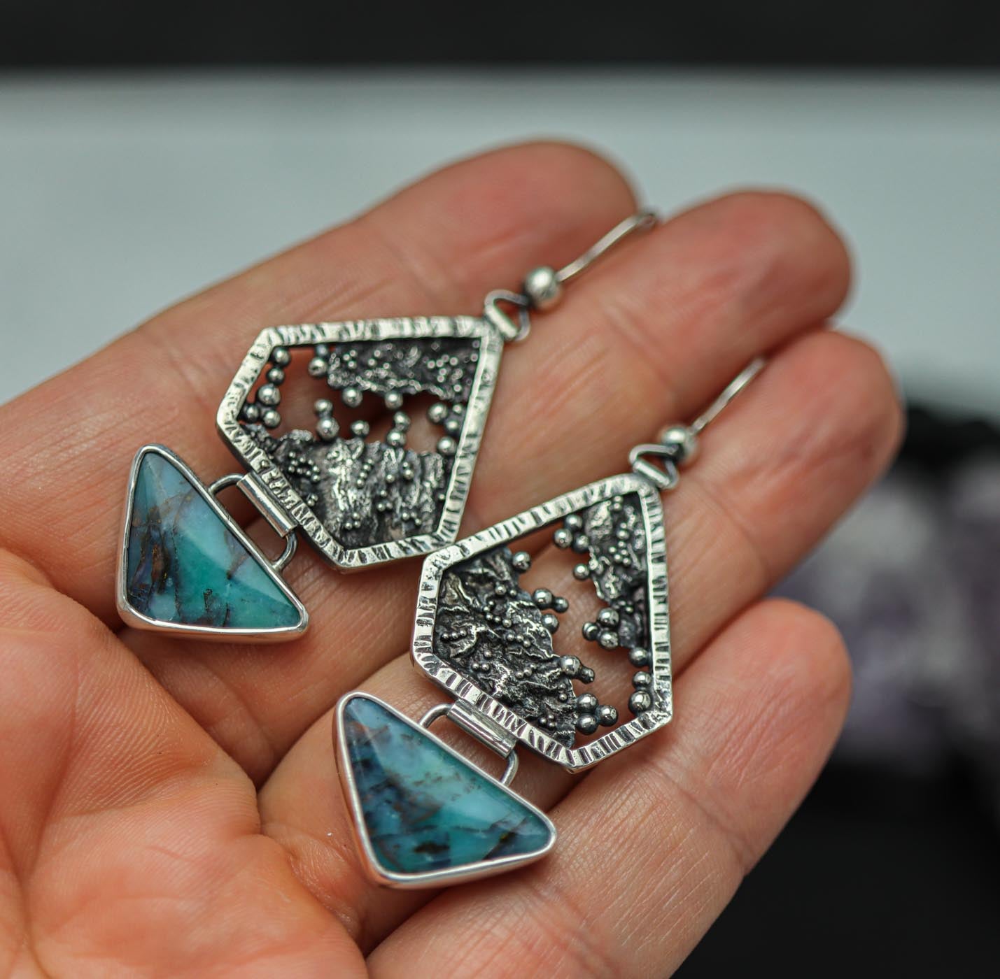 Petrified Opal Wood Reticulation and Granulation Earrings