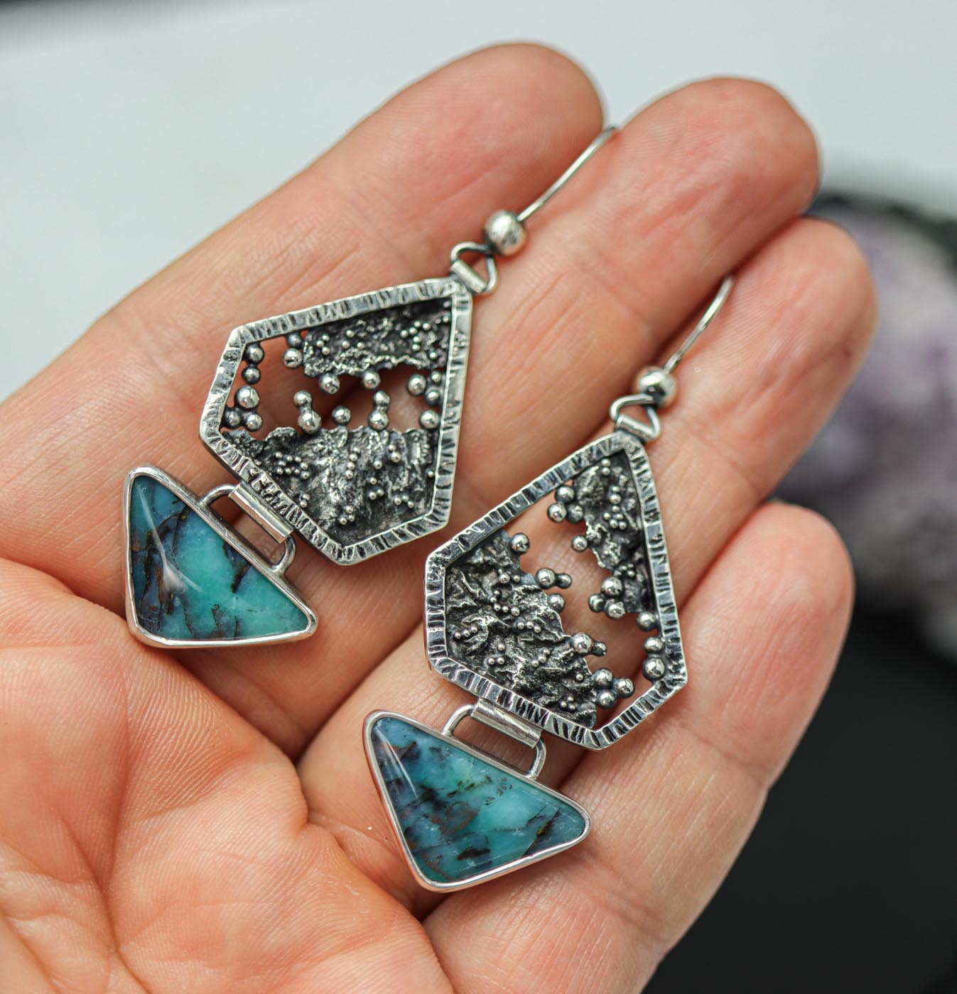 Petrified Opal Wood Reticulation and Granulation Earrings