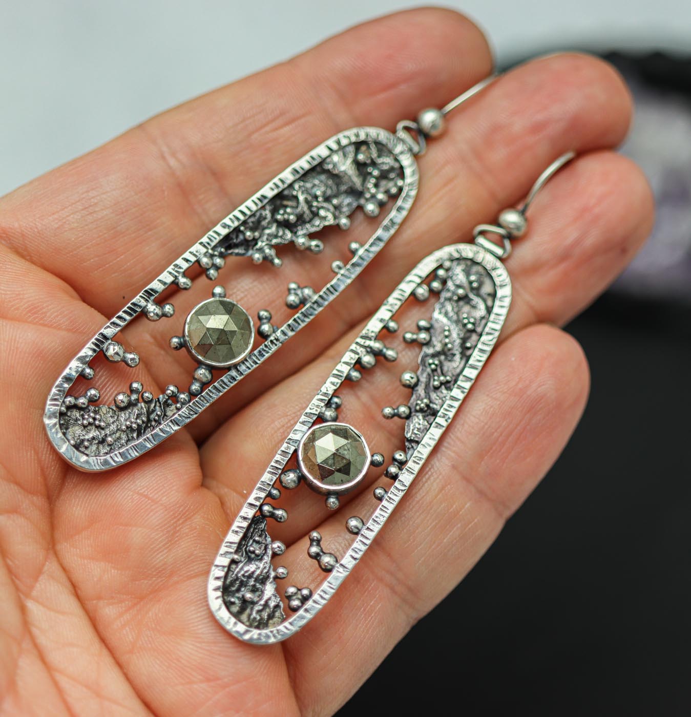 Pyrite Reticulation and Granulation Earrings
