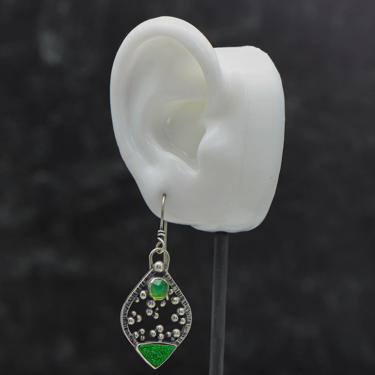 Chrysoprase and Uvarovite Garnet Earrings in Sterling Silver