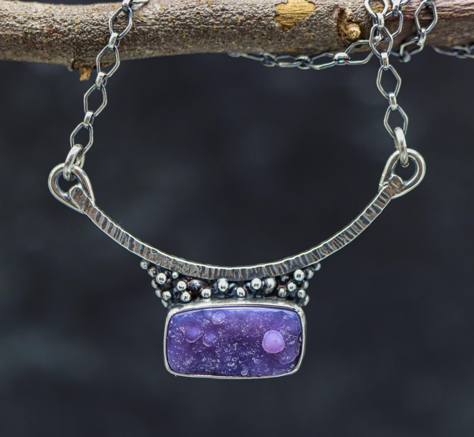 Grape Agate Pendant Necklace in Sterling Silver
