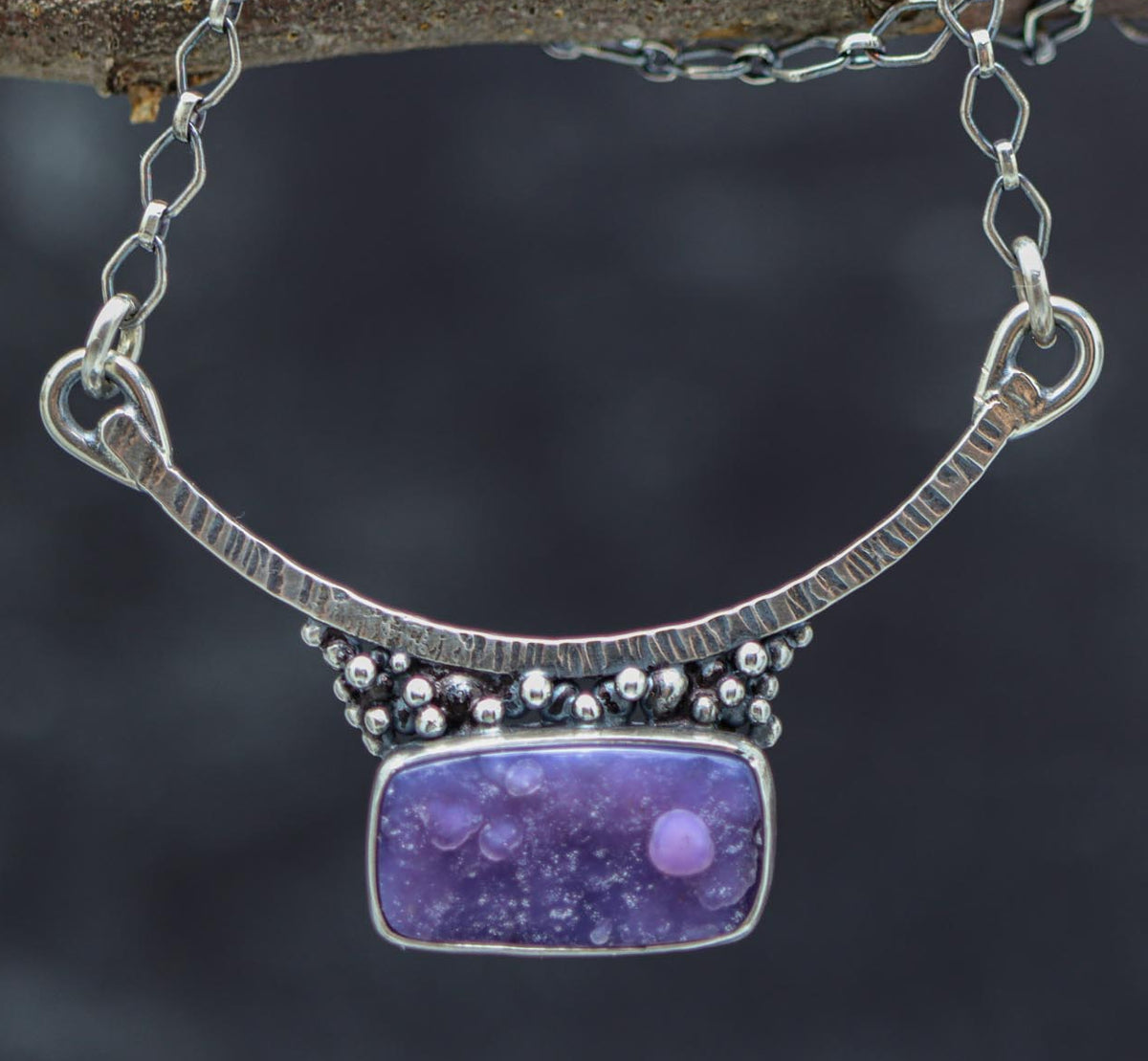 Grape Agate Pendant Necklace in Sterling Silver