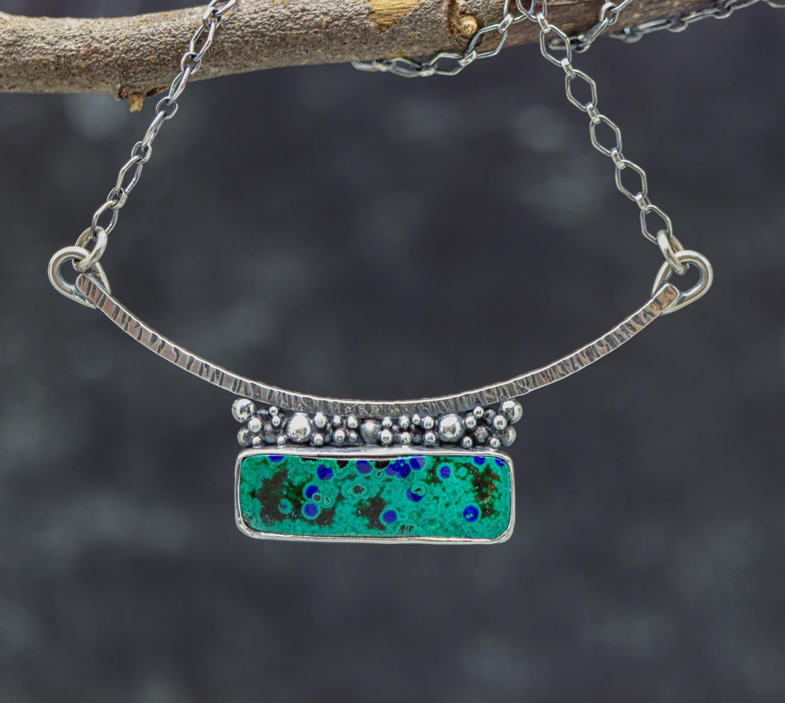 Azurite Malachite Sterling Silver One Of a Kind Gemstone Necklace