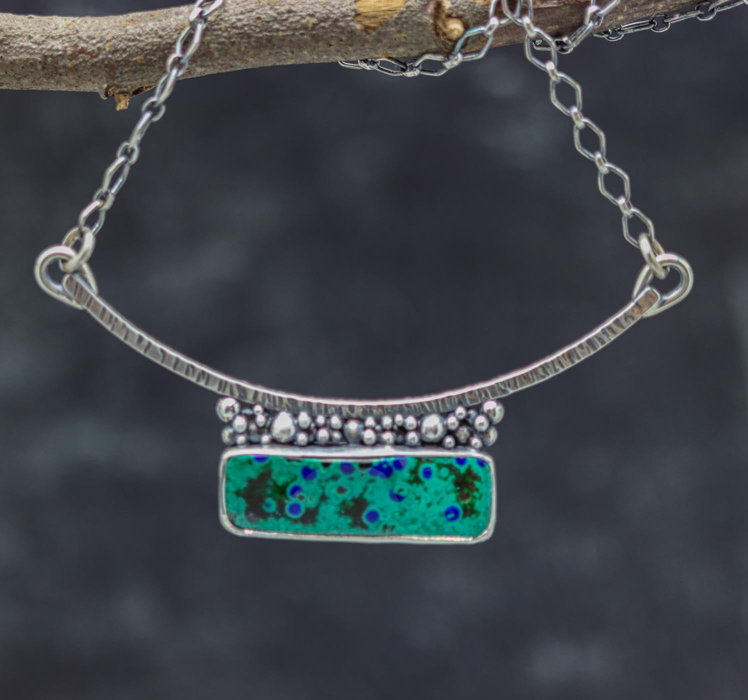 Azurite Malachite Sterling Silver One Of a Kind Gemstone Necklace