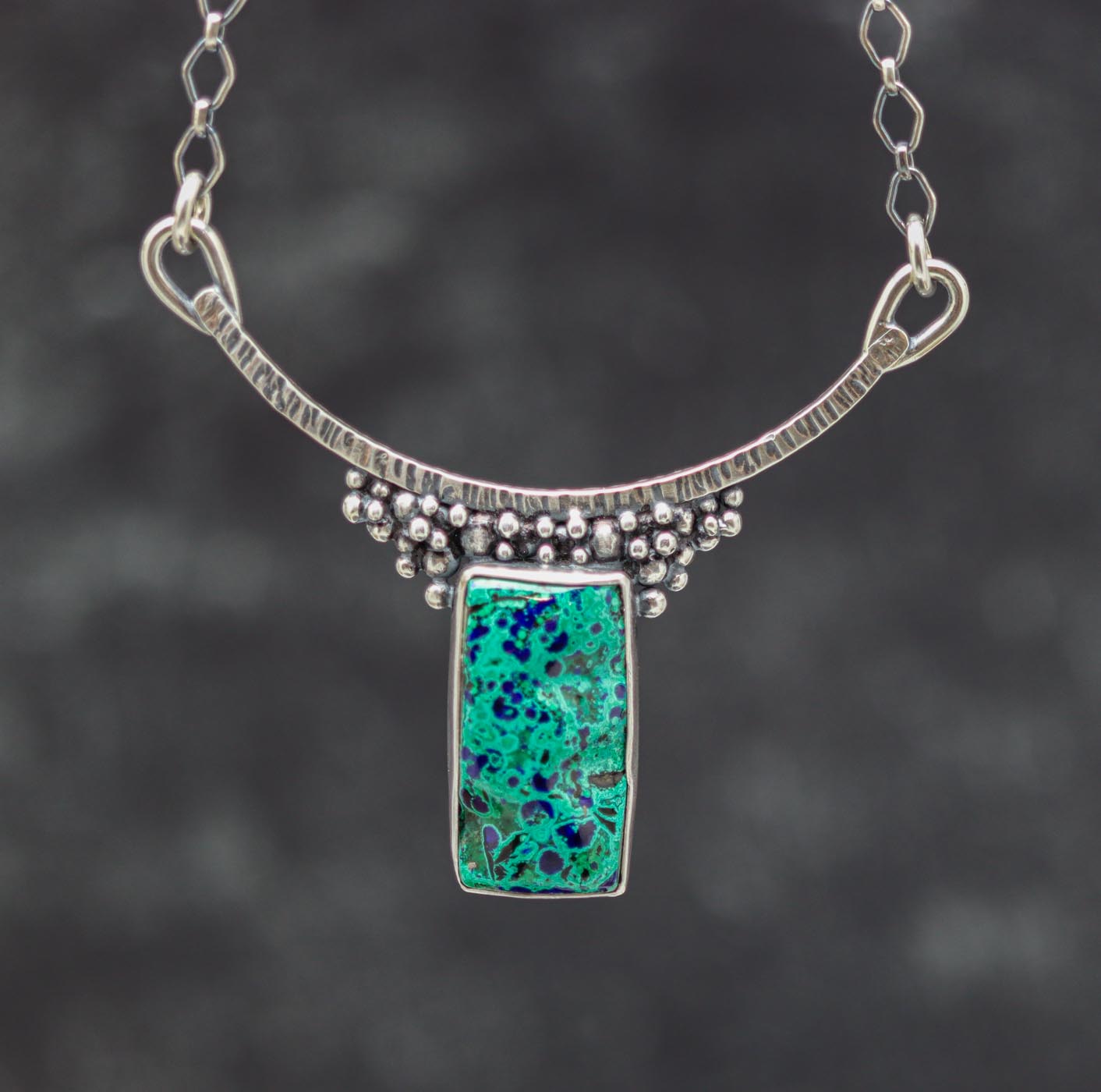 Azurite Malachite Sterling Silver One Of a Kind Gemstone Necklace